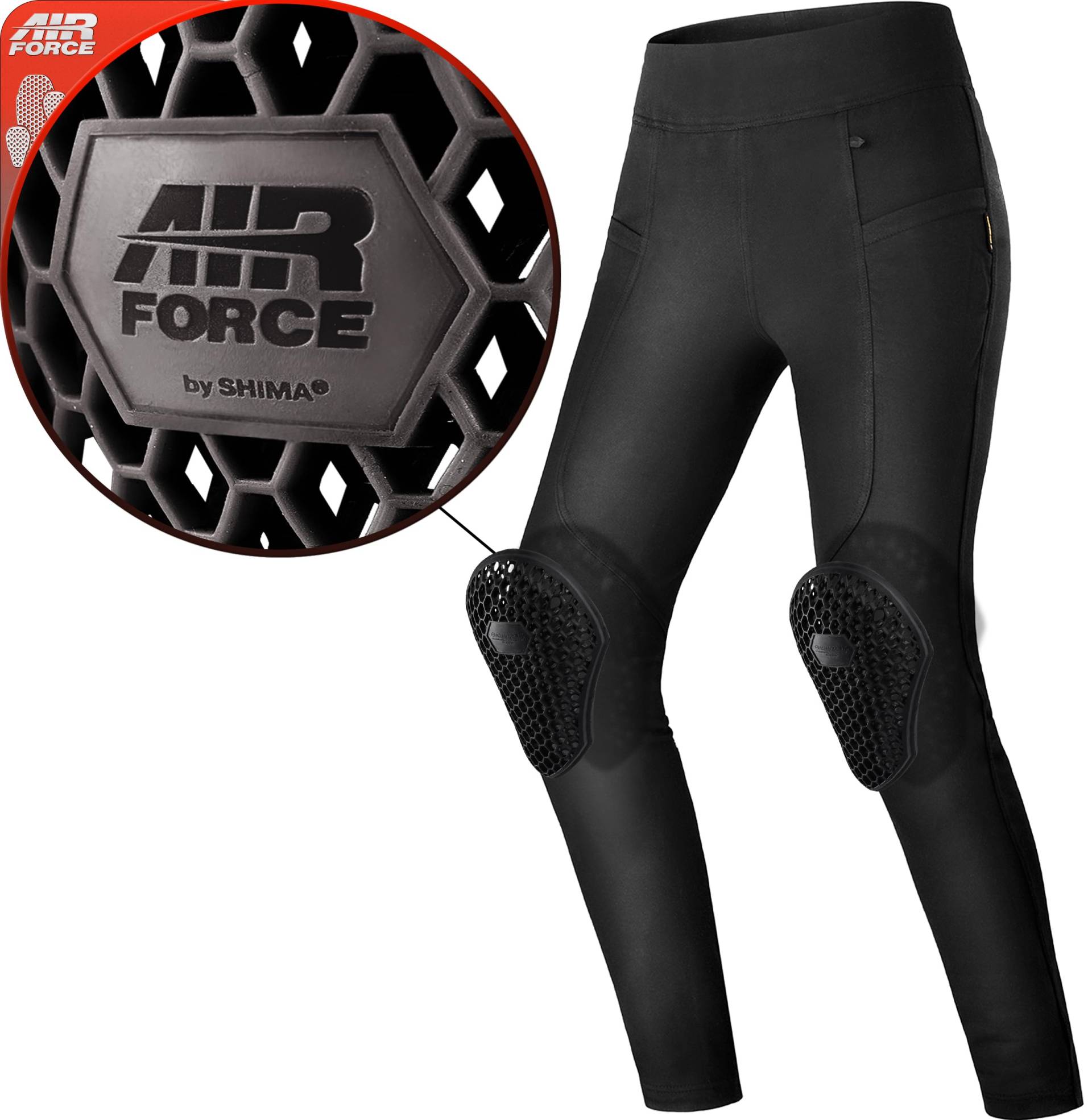 SHIMA CRUZ Motorrad Hose Damen mit Protektoren Leggings Knieprotektoren Motorradhose Kurzgrößen Hosen Protektorenhose Textilhose Urban Stretch Lang (Frauen, Schwarz, XL) von SHIMA