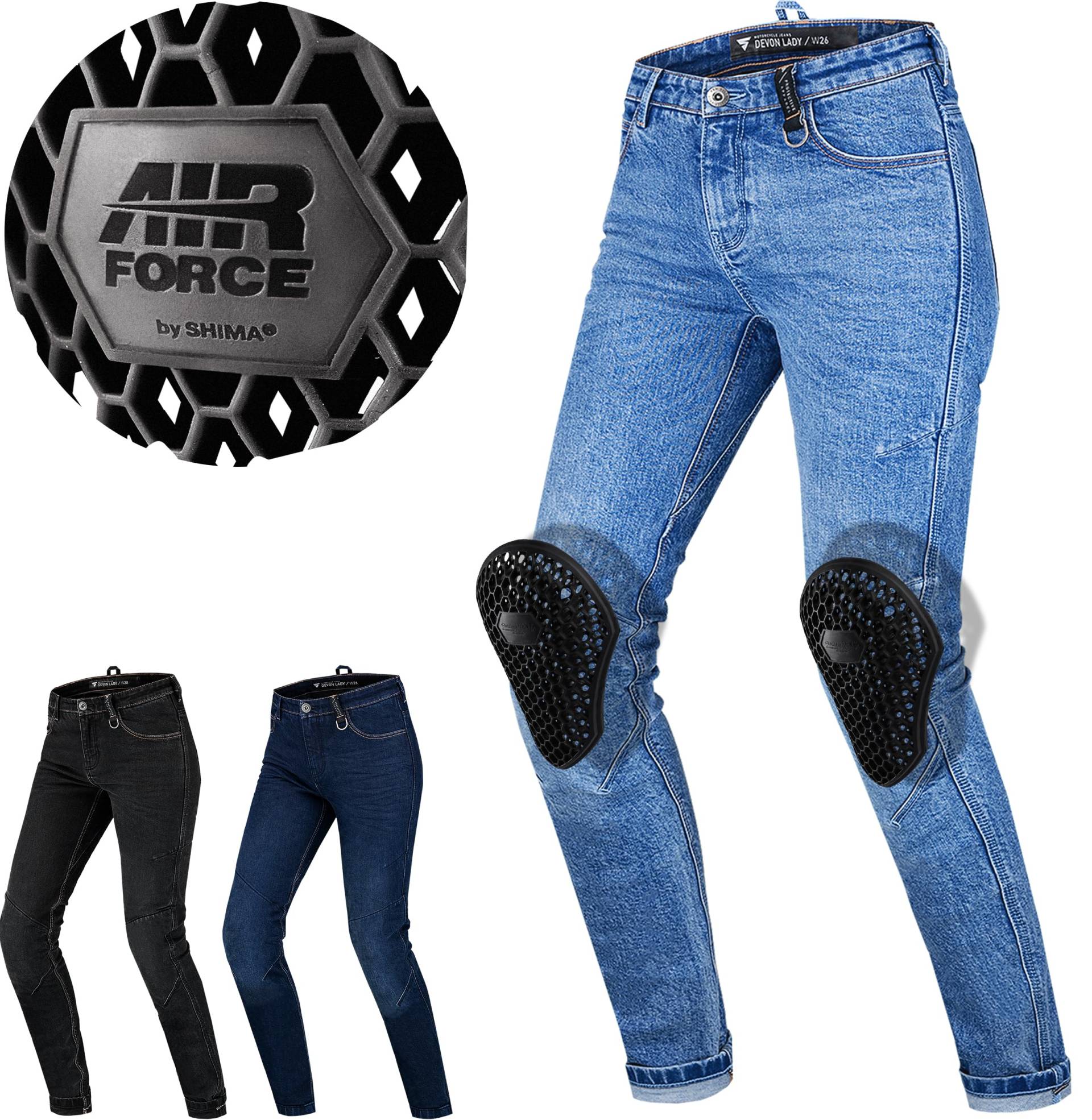 SHIMA DEVON Motorradjeans - Belüftete Elastische Slim Fit Biker Motorradhose mit FiberQL-Verstärkungen, Knie- und Hüftprotektoren (Blau, 24) von SHIMA