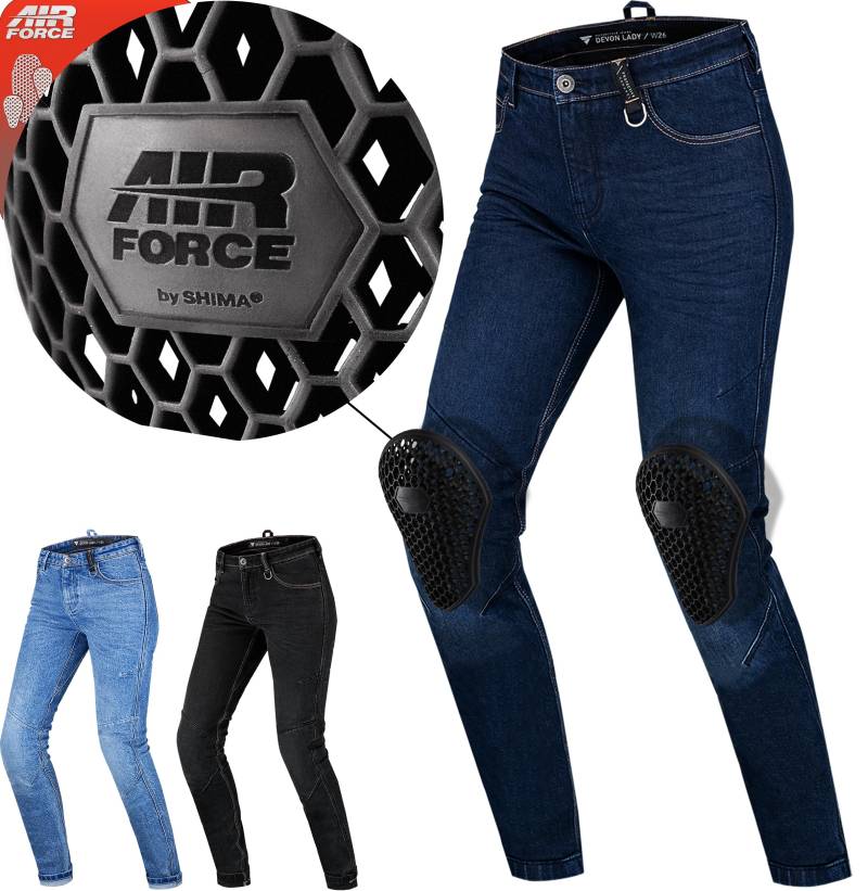 SHIMA DEVON Motorradjeans - Belüftete Elastische Slim Fit Biker Motorradhose mit FiberQL-Verstärkungen, Knie- und Hüftprotektoren (Dunkelblau, 24) von SHIMA