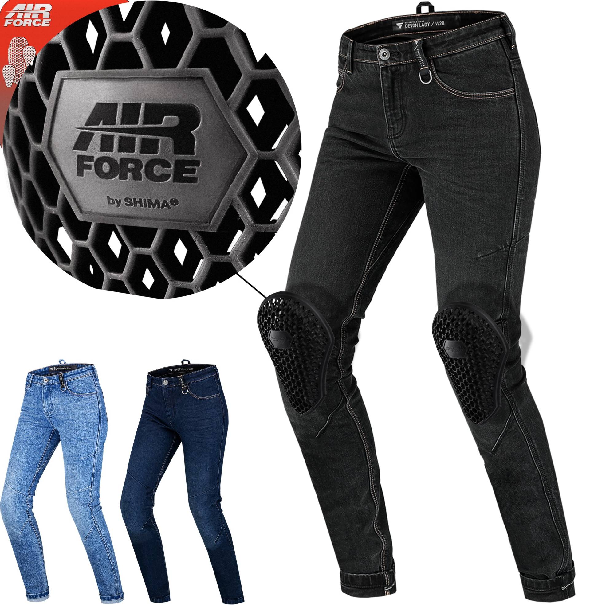 SHIMA DEVON Motorradjeans - Belüftete Elastische Slim Fit Biker Motorradhose mit FiberQL-Verstärkungen, Knie- und Hüftprotektoren, Schwarz, 28 von SHIMA