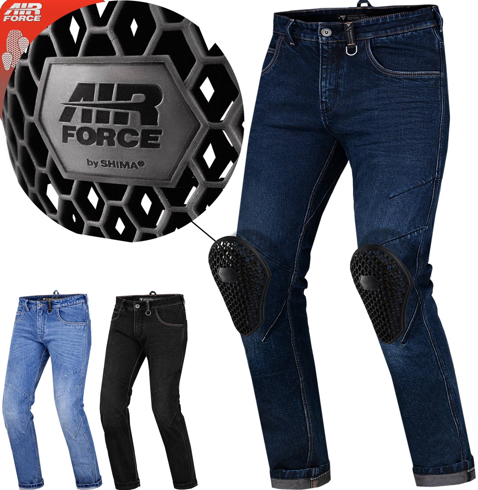 SHIMA DEVON Motorradjeans - Belüftete Elastische Slim Fit Biker Motorradhose mit FiberQL-Verstärkungen, CE Knie- und Hüftprotektoren (Herren, Dunkelblau, 34) von SHIMA