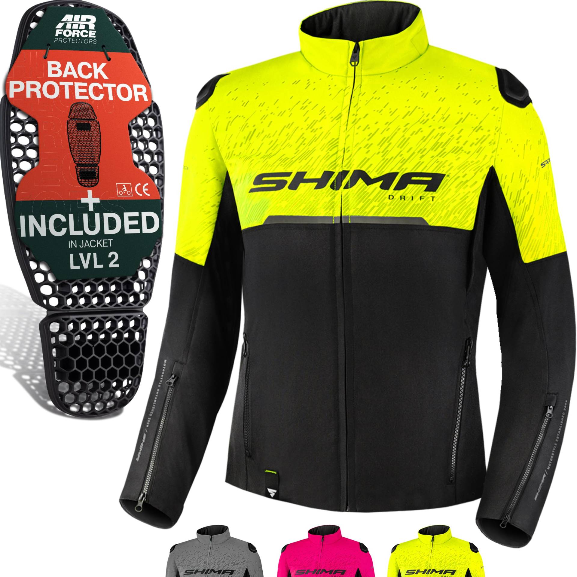 SHIMA DRIFT Motorrad Jacke Damen mit Protektoren AIRFORCE Rückenprotektor Motorradjacke Sommer Schulter Protektor Ellbogen Textiljacke Schutzjacken Protektorenjacke Stadt (Frauen, Fluo, M) von SHIMA