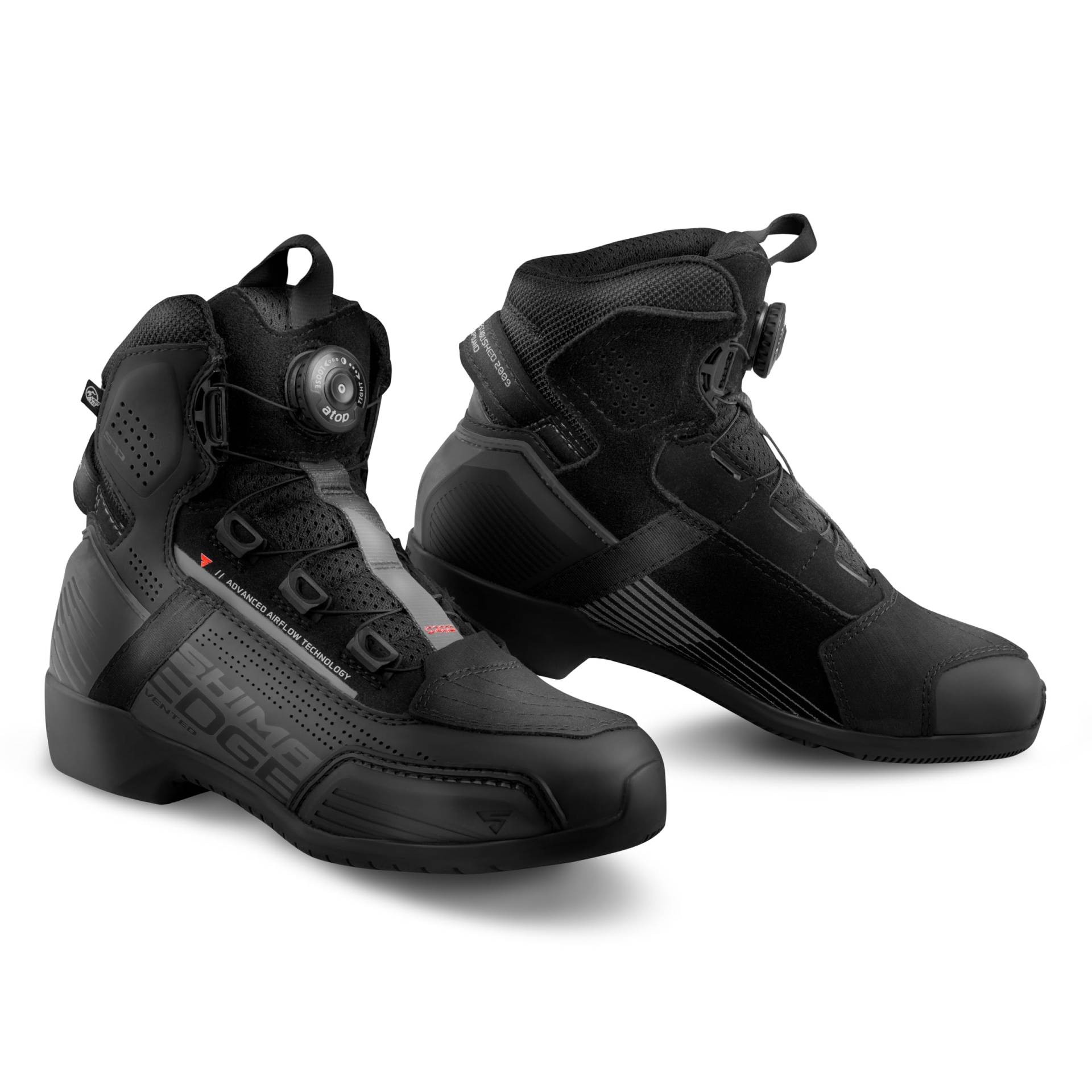 SHIMA EDGE VENTED Motorrad Schuhe Damen Leder Belüftet Motorradstiefel Protektoren Leder ATOP Rutschfeste Sohle Knöchelstütze Seitlicher Reißverschluss Bikerboots (Frauen, Belüftet, Schwarz, 39) von SHIMA