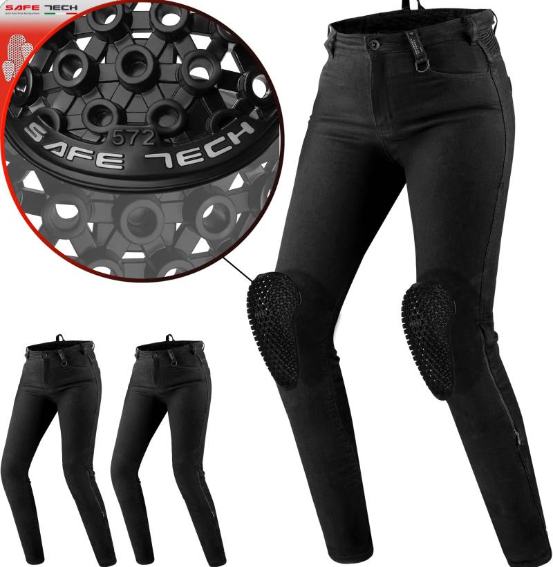 SHIMA FLEXX Motorrad Jeans Damen mit Protektoren AIRFORCE Knieprotektoren Motorradhose Kurzgrößen Hosen Frauen für Damen Protektorenhose Textilhose Jeanshose Lang (Frauen, Schwarz, 24/30) von SHIMA