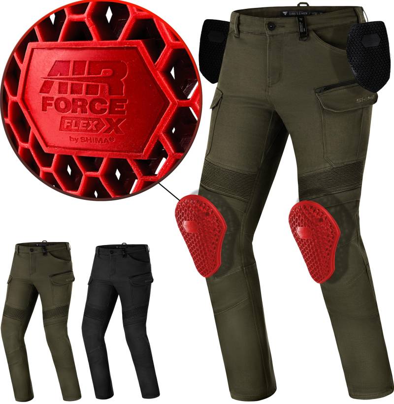 SHIMA Giro Motorrad Hose Herren mit Protektoren Airforce Knieprotektoren Motorradhose Kurzgrößen Hosen für Mann Protektorenhose Textilhose Urban Stretch Cargohose Lang (Männer, Khaki, 32/32) von SHIMA