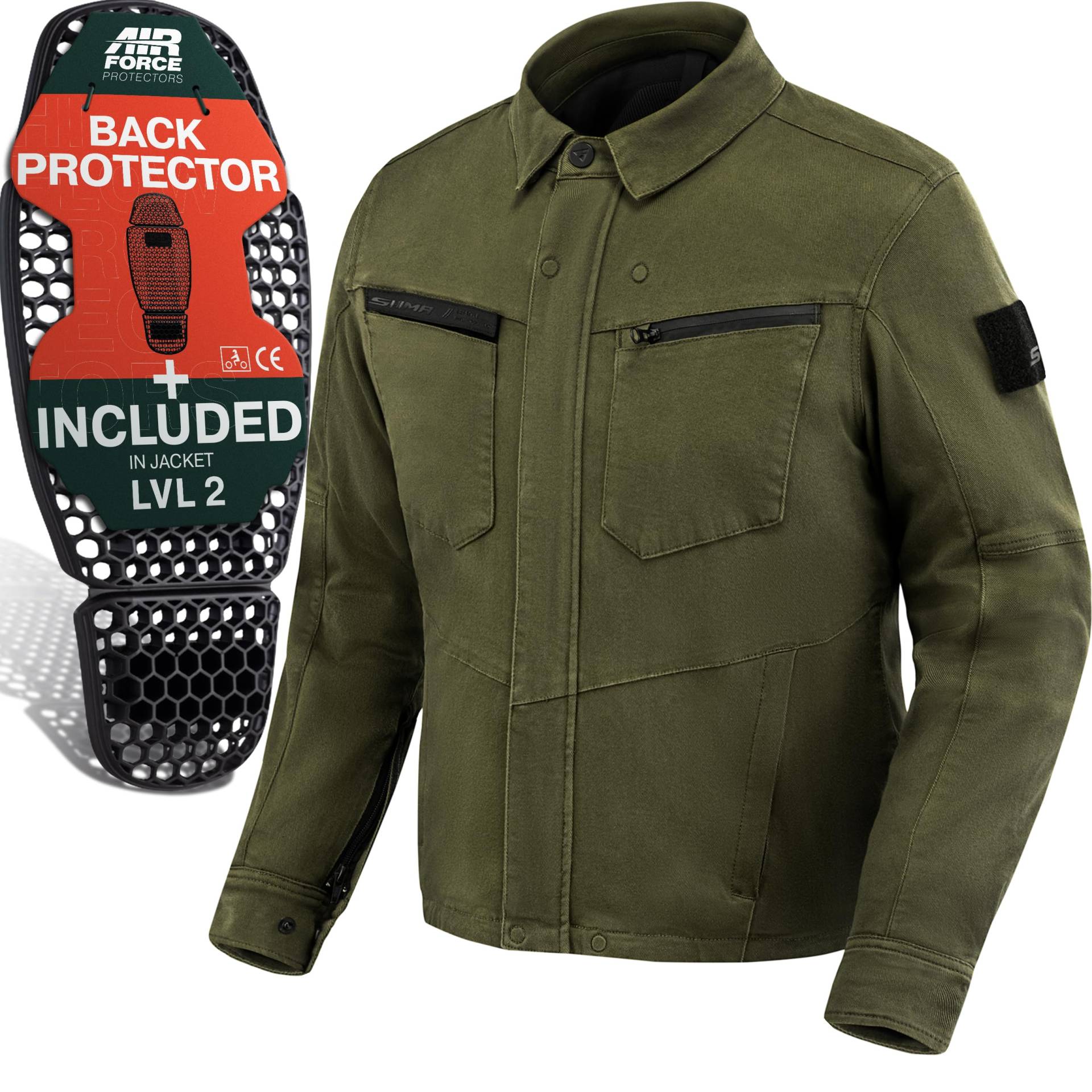 SHIMA Giro Jacket Motorrad Jacke Herren mit Protektoren AirForce Rückenprotektor Motorradjacke Schulter Protektor Ellbogen Textiljacke Stretch Schutzjacken Protektorenjacke (Männer, Khaki, XXL) von SHIMA