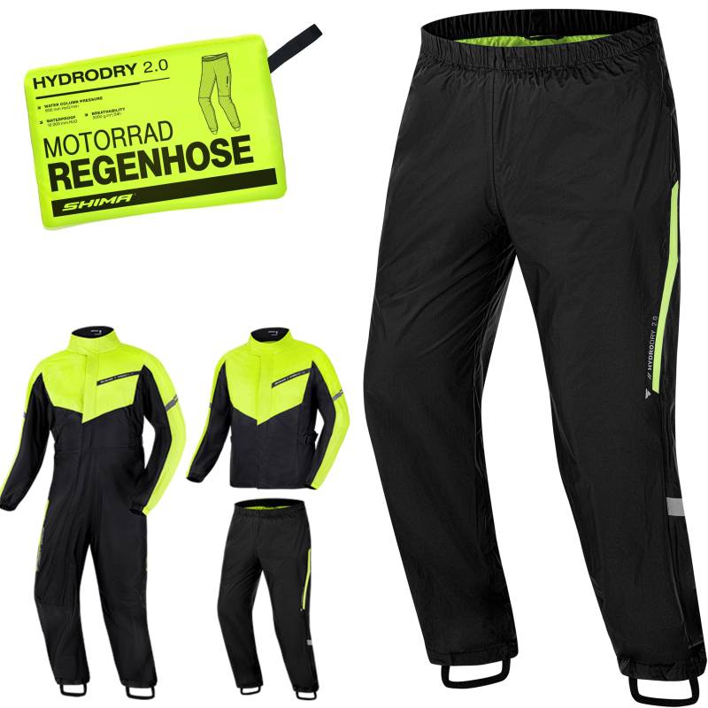 SHIMA HYDRODRY 2.0 Motorrad Regenbekleidung Hose Wasserdicht Reflektierend Damen Herren Set für Regenkombi Waterproof Regenschutz Atmungsaktiv Motorradkombi (Hosen Unisex, Fluo, 3XL) von SHIMA