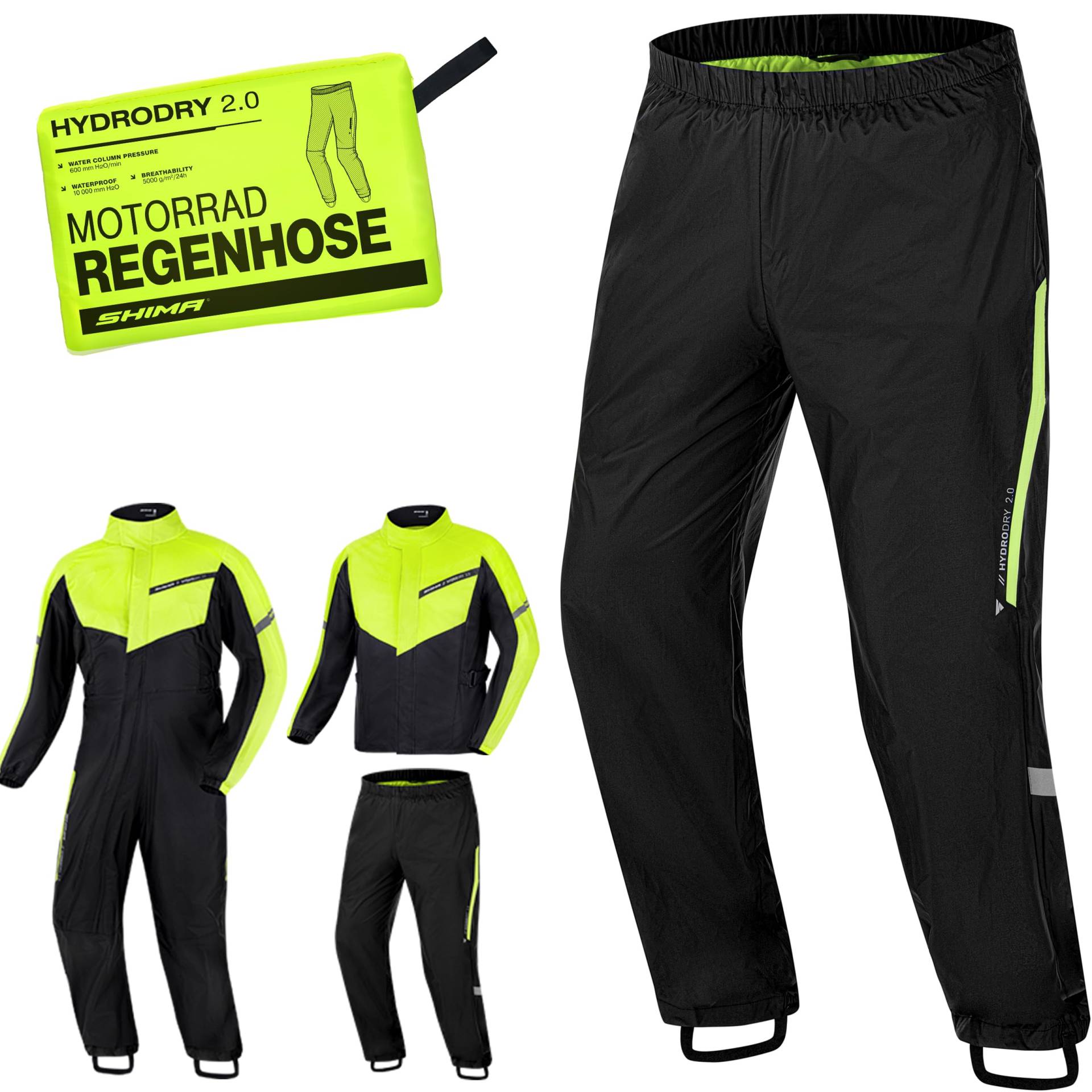 SHIMA HYDRODRY 2.0 Motorrad Regenbekleidung Hose Wasserdicht Reflektierend Damen Herren Set für Regenkombi Waterproof Regenschutz Atmungsaktiv Motorradkombi (Hosen Unisex, Fluo, 3XL) von SHIMA