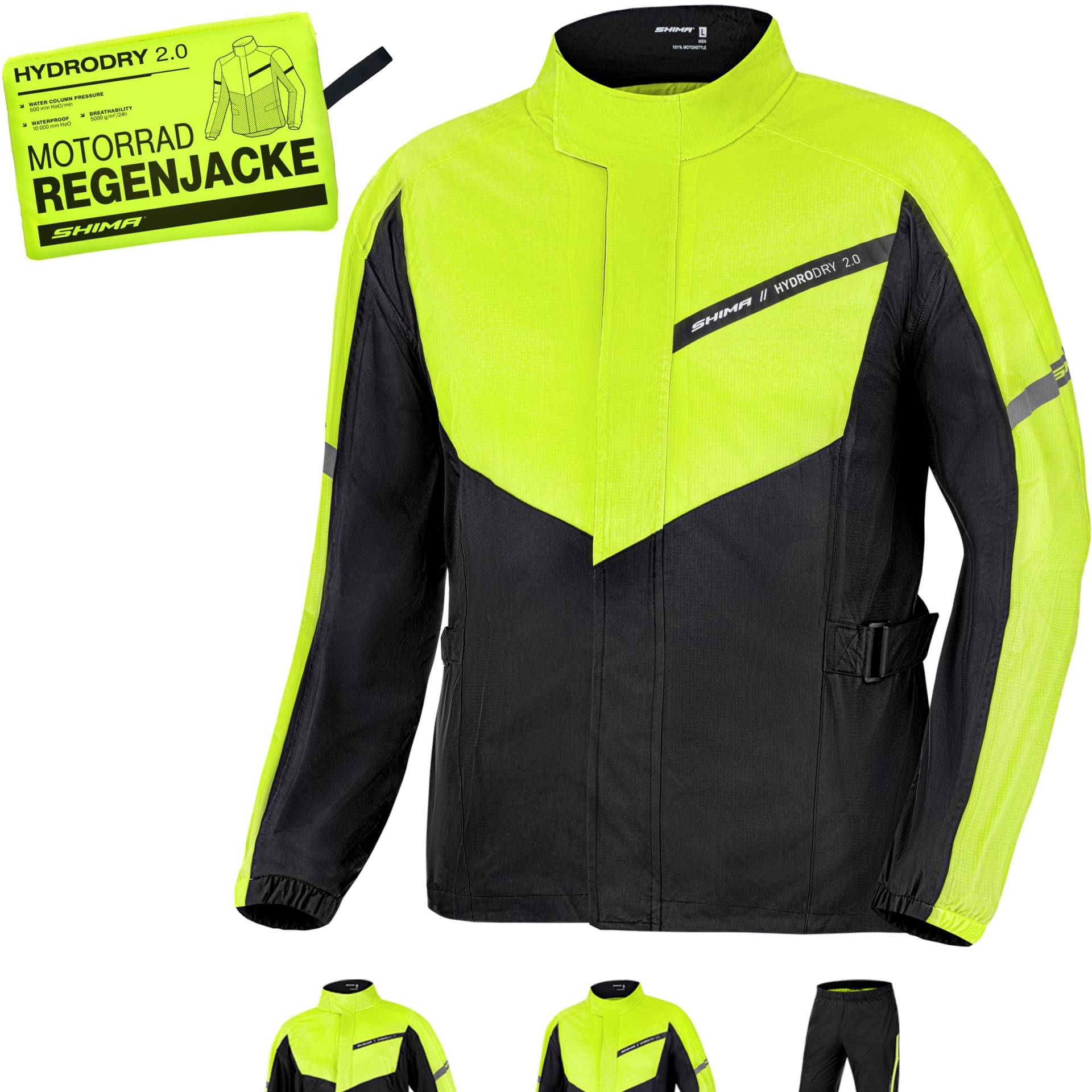 SHIMA HYDRODRY 2.0 Motorrad Regenbekleidung Jacke Wasserdicht Reflektierend Damen Herren Set für Regenkombi Waterproof Regenschutz Atmungsaktiv Motorradkombi (Jacken Unisex, Fluo, 3XL) von SHIMA