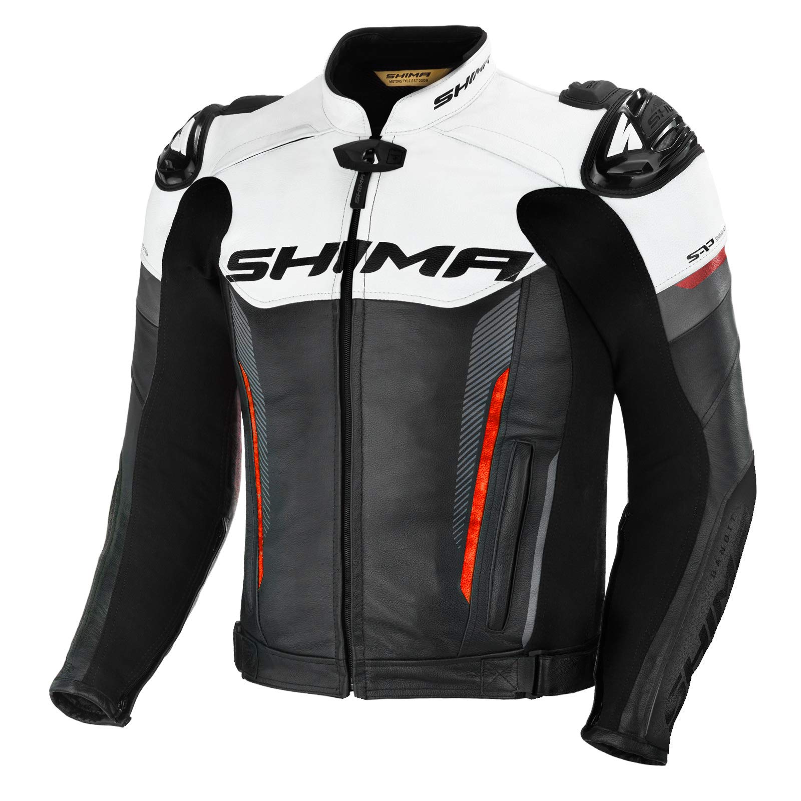 SHIMA BANDIT Motorradjacke Herren -Sport Biker Lederjacke Männer Belüftet Sommer mit Schulter Schleifers, Schulter, Ellbogen und Rückenprotektoren, Verstärkte Doppelnähte (Rot, 46) von SHIMA