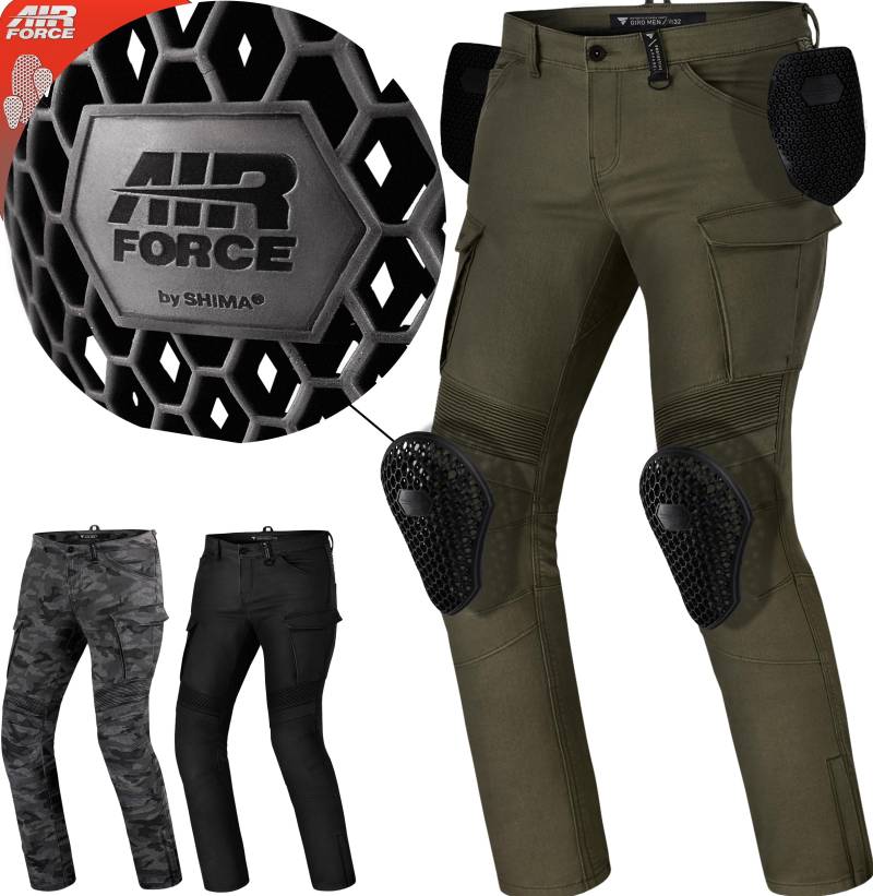 SHIMA GIRO 2.0 Motorradhose Herren - Elastische Regular Fit Cargo Biker Hose Männer mit DuraQLschicht, Knie und Hüft Protektoren, Oberschenkeltaschen (Khaki, 40) von SHIMA