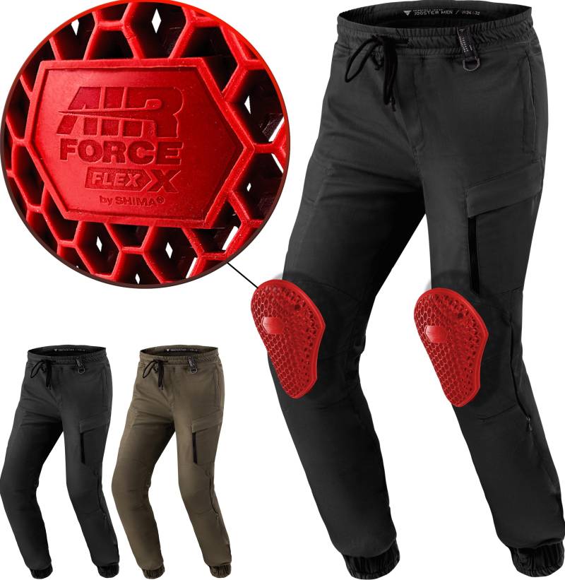 SHIMA JOGGSTER Motorrad Hose Herren mit Protektoren Airforce Knieprotektoren Motorradhose Kurzgrößen Hosen für Herren Protektorenhose Textilhose Urban Stretch Lang (Männer, Schwarz, 34) von SHIMA