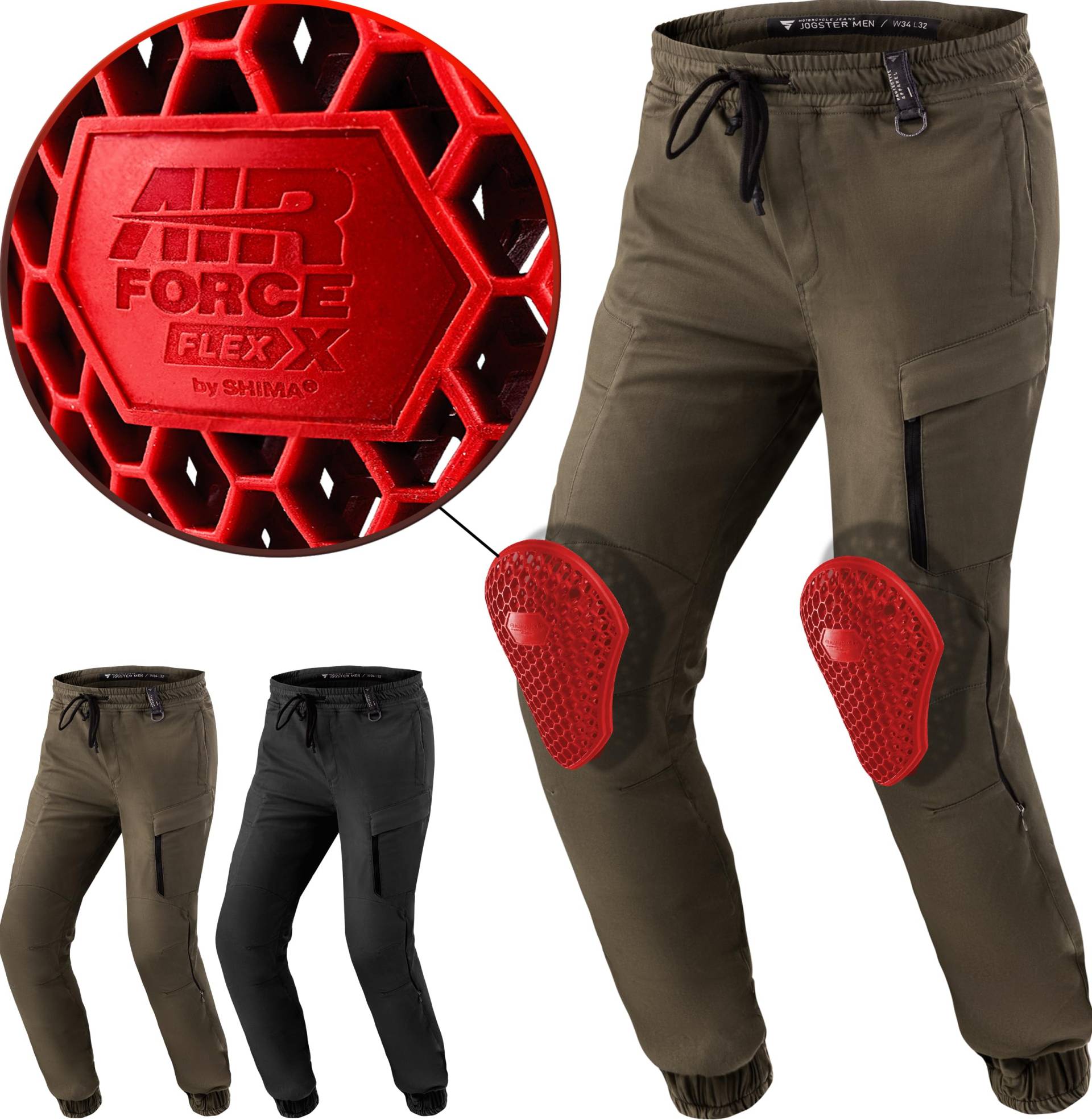 SHIMA JOGGSTER Motorrad Hose Herren mit Protektoren Airforce Knieprotektoren Motorradhose Kurzgrößen Hosen für Herren Protektorenhose Textilhose Urban Stretch Lang (Männer, Khaki, 40) von SHIMA