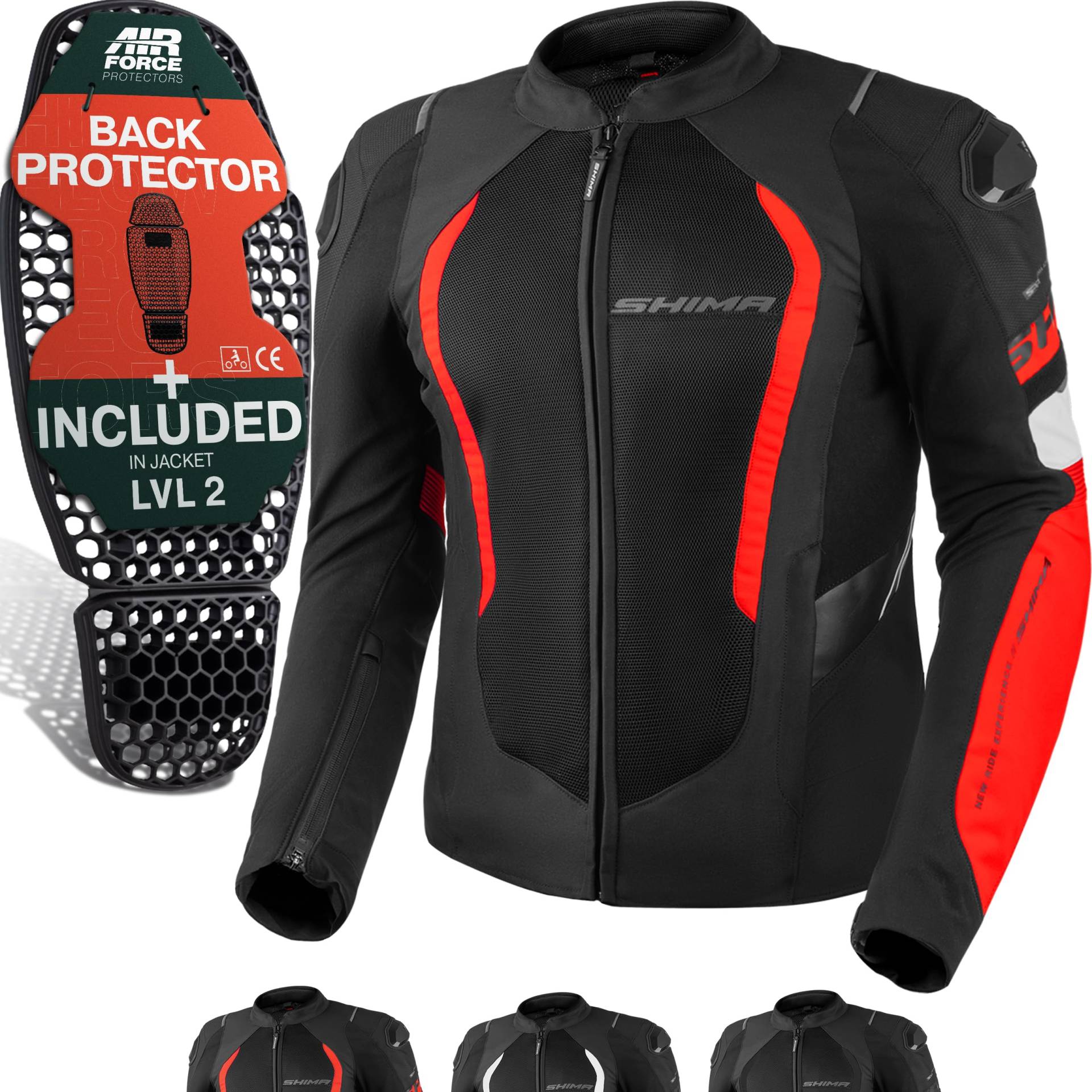 SHIMA MESH PRO 2.0 Motorrad Jacke Herren mit Protektoren AIRFORCE Rückenprotektor Motorradjacke Sommer Schulter Protektor Ellbogen Textiljacke Schutzjacken Protektorenjacke (Männer, Rot, 3XL) von SHIMA