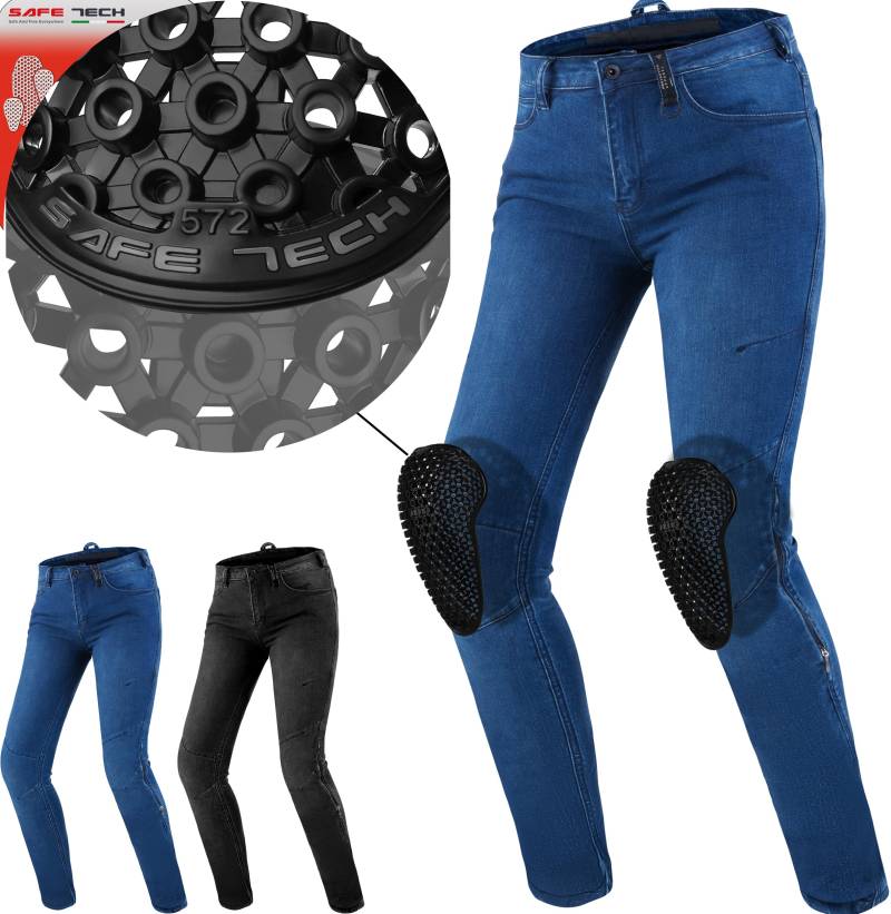 SHIMA METRO Motorrad Jeans Damen mit Protektoren AIRFORCE Knieprotektoren Motorradhose Kurzgrößen Hosen Motorradjeans für Damen Protektorenhose Textilhose Jeanshose Lang (Frauen, Blau, 28/30) von SHIMA