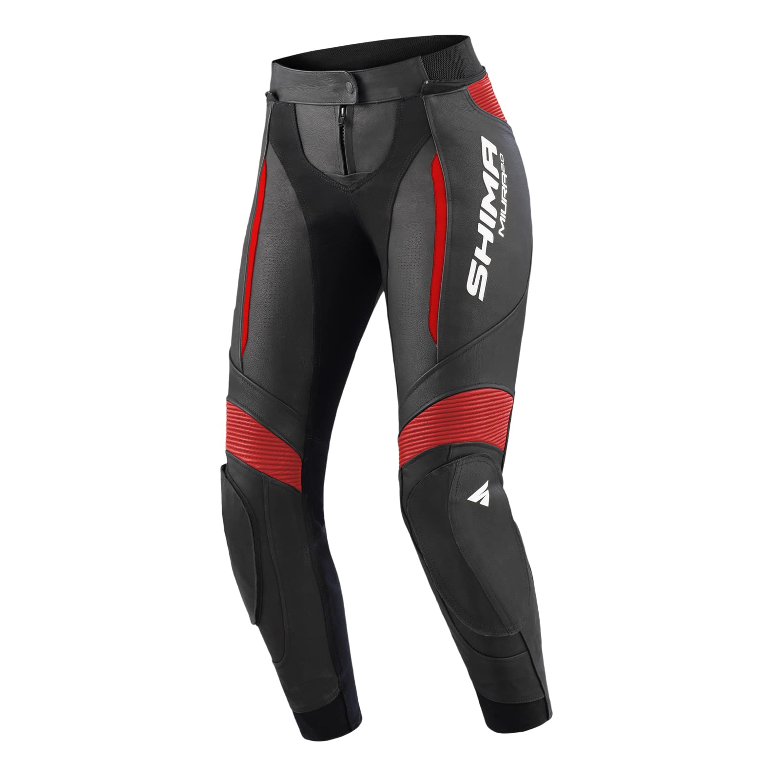 SHIMA Miura 2.0 Motorradhose - Leder, Damen, Sporthose mit Hüft- und Knieprotektoren, perforiertes Leder, elastische Einsätze, für 2-teilige Kombi (38, Schwarz/Rot) von SHIMA