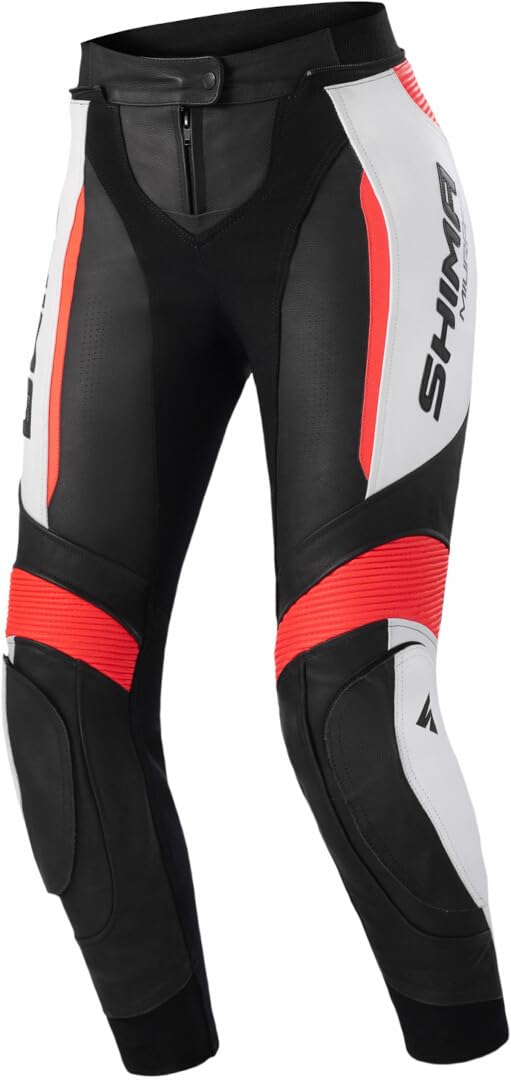 SHIMA Miura 2.0 Motorradhose - Leder, Damen, Sporthose mit Hüft- und Knieprotektoren, perforiertes Leder, elastische Einsätze, für 2-teilige Kombi (42, Rot Fluo) von SHIMA