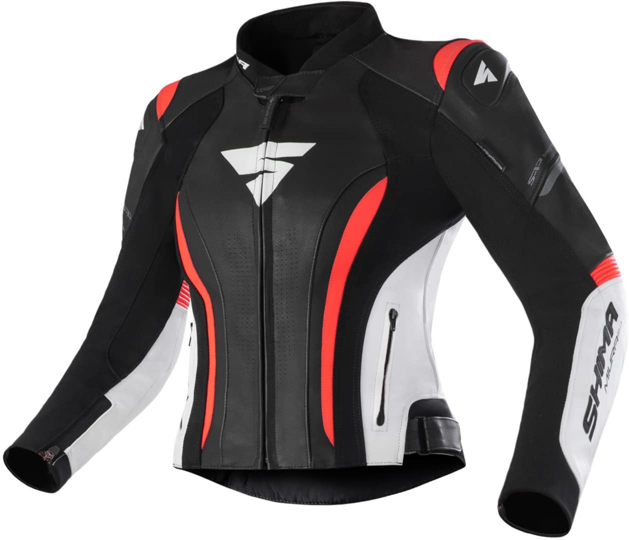 SHIMA Miura 2.0 Motorradjacke - Leder, Damen, Sportjacke mit Rücken-, Ellbogen- und Schulterprotektoren, perforiertes Leder, für 2-teilige Kombi (32, Rot Fluo) von SHIMA