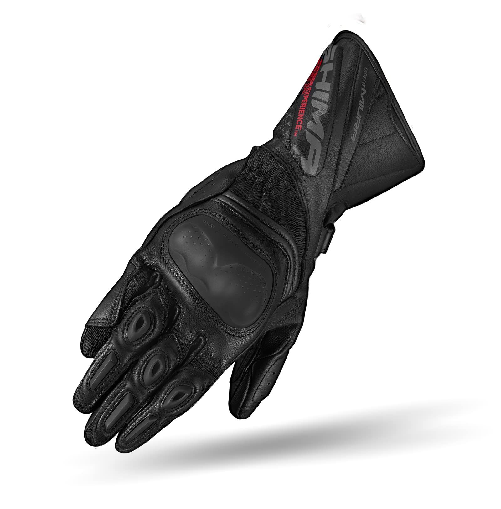 SHIMA Miura Motorradhandschuhe Damen - Touchscreen, Sommer, Sport Leder Handschuhe mit Carbon Knöchelprotektor, Handflächen- und Fingerschieber, Verstärkte Handfläche (Schwarz, M) von SHIMA