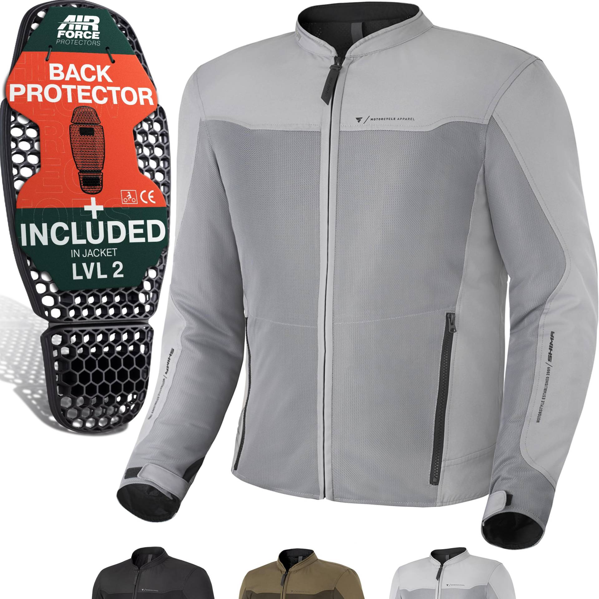 SHIMA OPENAIR Motorradjacke Herren - Leichte, Atmungsaktive Sommer Mesh Motorcycle Stadt Textiljacke Männer mit CE Schulter Ellbogen und Rückenprotektoren, Breitenverstellung (Grau, XXL) von SHIMA