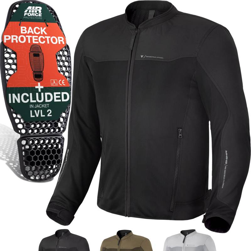 SHIMA OPENAIR Motorradjacke Herren - Leichte, Atmungsaktive Sommer Mesh Motorcycle Stadt Textiljacke Männer mit CE Schulter Ellbogen und Rückenprotektoren, Breitenverstellung (Schwarz, L) von SHIMA