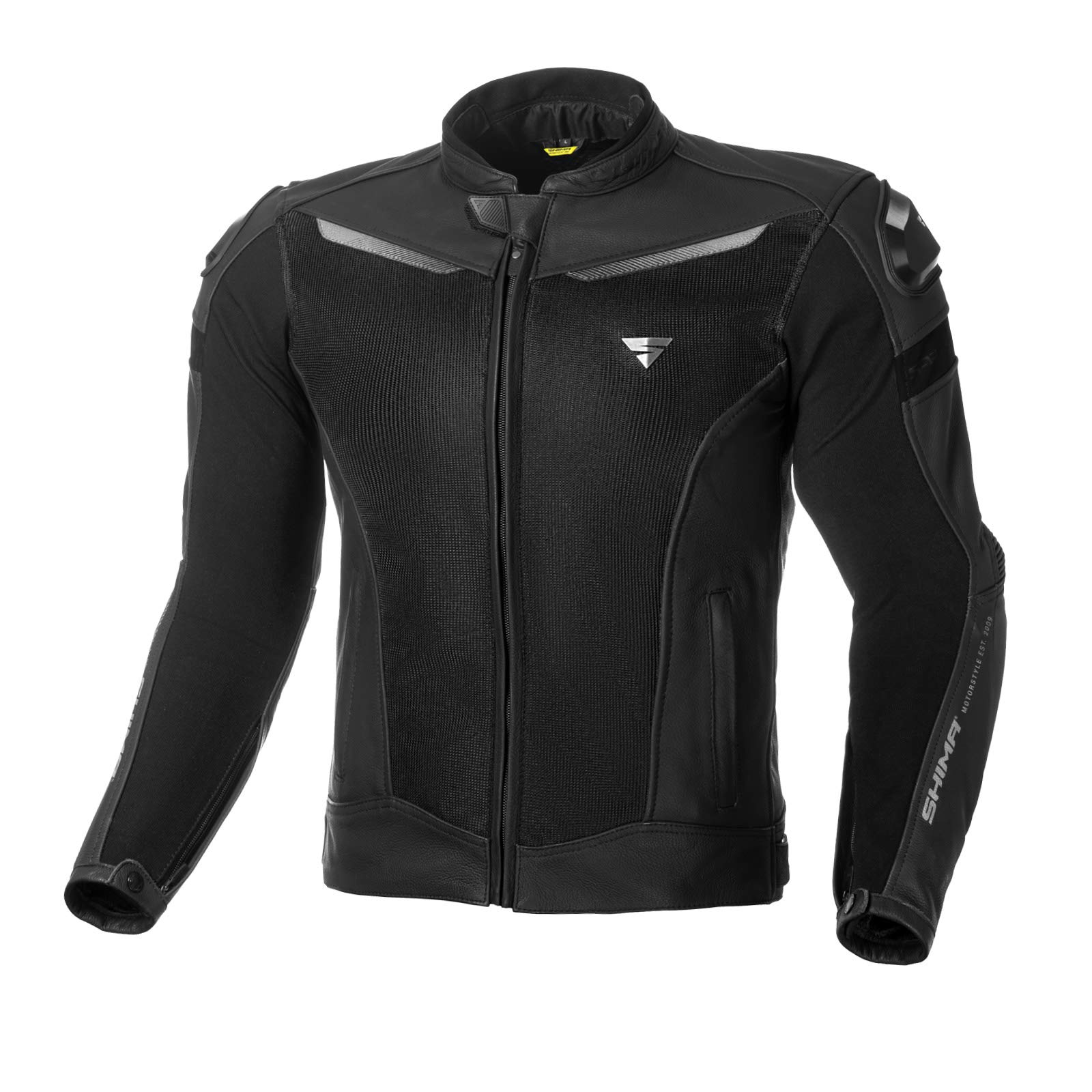 SHIMA PISTON Herren-Motorradjacke - Leder, urbane Jacke mit Netzeinsätzen, Protektoren an Schultern, Rücken, Ellbogen, Schulterschiebern (Schwarz, 58) von SHIMA