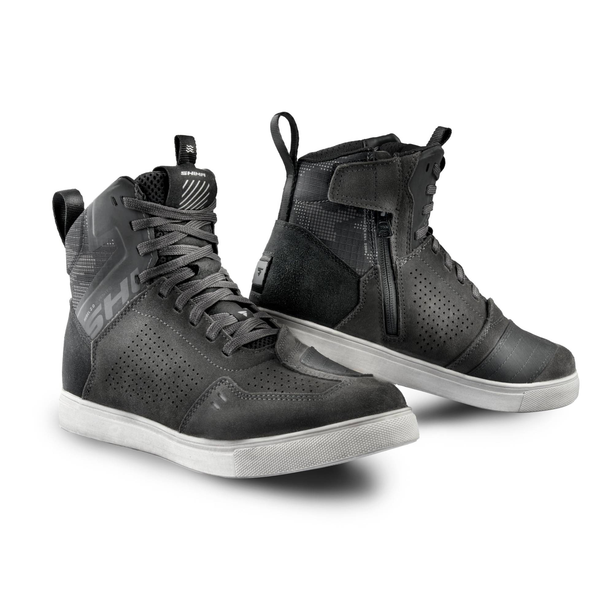 SHIMA REBEL 2.0 Motorrad Schuhe Herren Leder Belüftet Motorradstiefel Protektoren Sneaker Rutschfeste Sohle Knöchelstütze Seitlicher Reißverschluss Bikerboots (Männer, Belüftet Grau, 42) von SHIMA