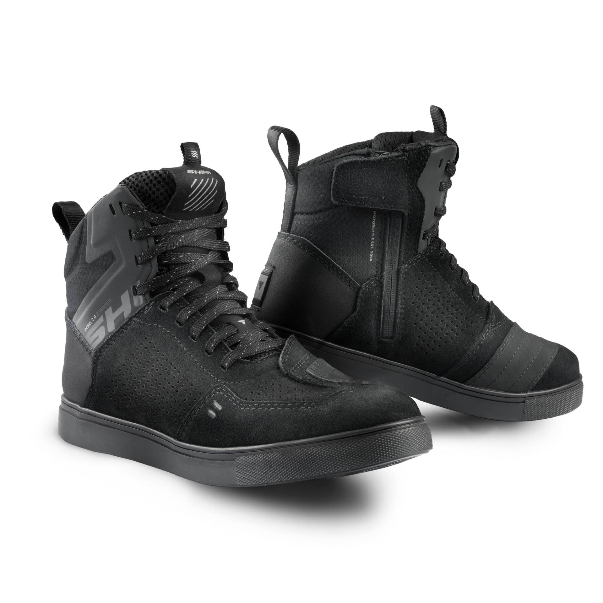 SHIMA REBEL 2.0 Motorrad Schuhe Herren Leder Belüftet Motorradstiefel Protektoren Sneaker Rutschfeste Sohle Knöchelstütze Seitlicher Reißverschluss Bikerboots (Männer, Belüftet Schwarz, 41) von SHIMA