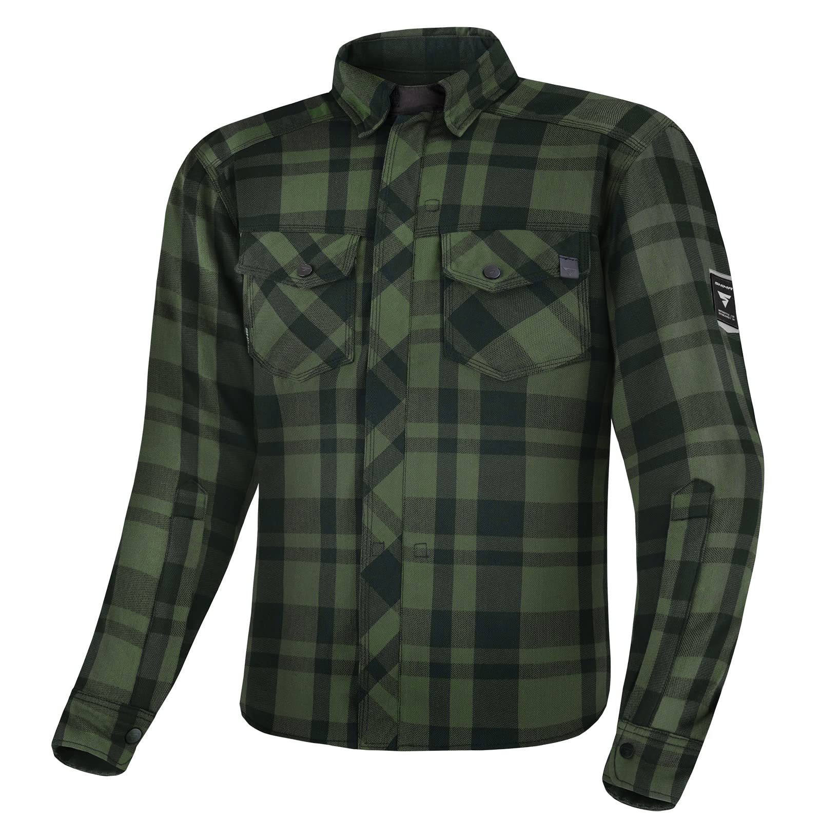 SHIMA RENEGADE MEN Motorrad Hemd - Verschleißfest Baumwolle Karierte Motorradjacke Herren mit CE Protektoren, FiberQL Aramid und Kühlungsschicht Reißverschluss (RENEGADE 2, Grün, L) von SHIMA