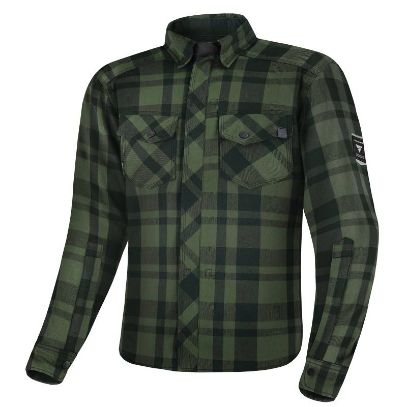 SHIMA RENEGADE MEN Motorrad Hemd - Verschleißfest Baumwolle Karierte Motorradjacke Herren mit CE Protektoren, FiberQL Aramid und Kühlungsschicht Reißverschluss (RENEGADE 2, Grün, 3XL) von SHIMA