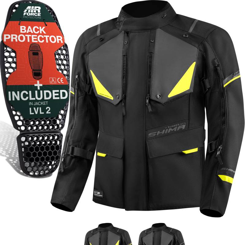 SHIMA RUNNER Motorrad Jacke Herren mit Protektoren AIRFORCE Rückenprotektor Schutzjacken Schulter Protektor Ellbogen Textiljacke Wasserdicht Protektorenjacke Stadt (Männer, Fluo, 3XL) von SHIMA