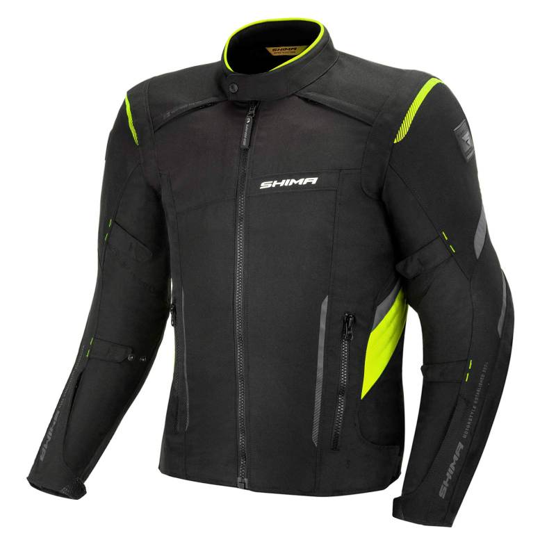 SHIMA RUSH Motorradjacke Herren - Ganzjährig 3-lagige Motorcycle Stadt Textiljacke mit Wasserdichter Membran Heizung Schicht Schulter Ellbogen und Rückenprotektoren (Fluo, M) von SHIMA