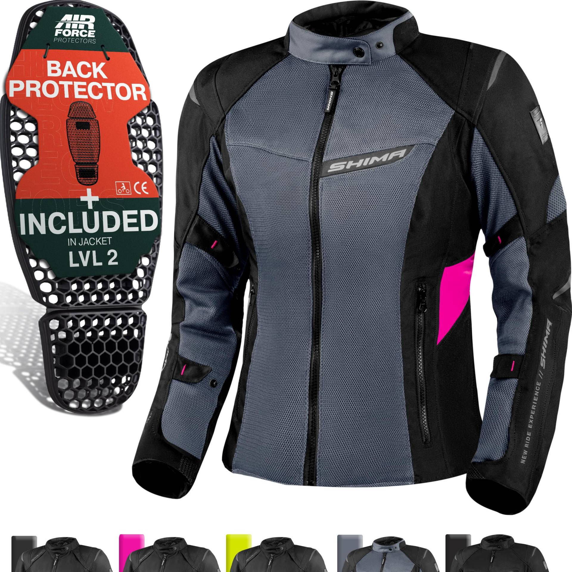 SHIMA Rush 2.0 Motorrad Jacke Damen mit Protektoren Mesh AirForce Rückenprotektor Sommer Luftig Motorradjacke Wasserdicht Motorradkombi Motorradhose Touren (Frauen Jacke Belüftet, Rosa, 3XL) von SHIMA