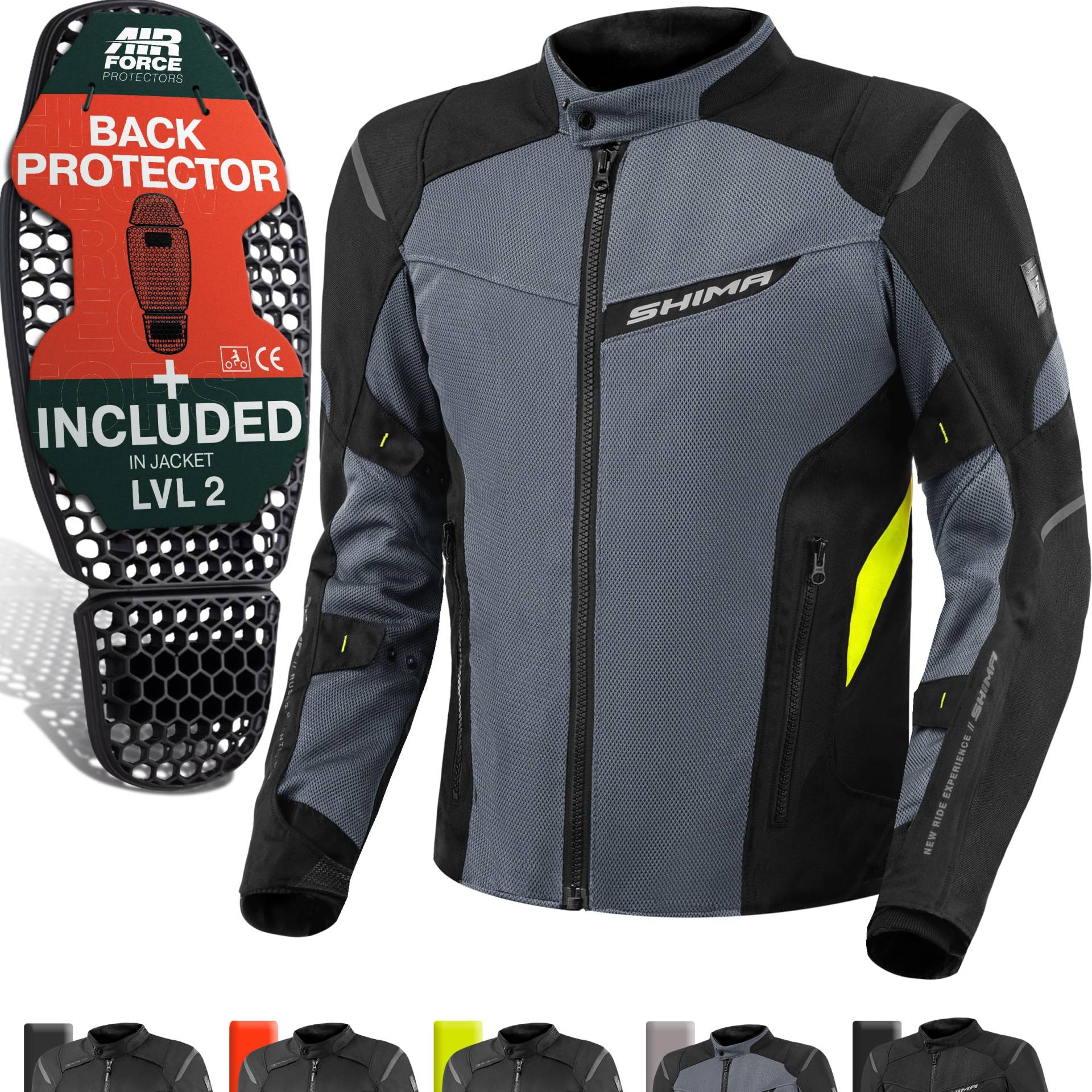 SHIMA RUSH Motorrad Jacke Herren mit Protektoren Mesh AIRFORCE Rückenprotektor Sommer Luftig Motorradjacke Wasserdicht Motorradkombi Motorradhose Touren (Fluo, Männer, Textilejacke, Größe S) von SHIMA