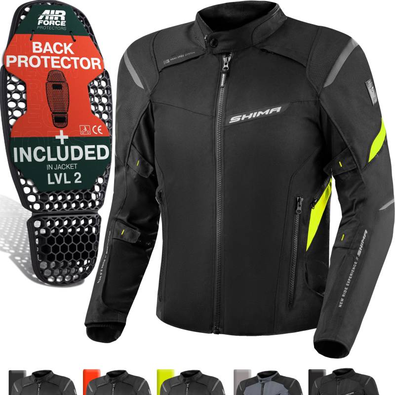 SHIMA RUSH Motorrad Jacke Herren mit Protektoren, Textil AIRFORCE Rückenprotektor, Wasserdicht, Mesh, Touren (Neon, Schutzjacken, Größe XL) von SHIMA