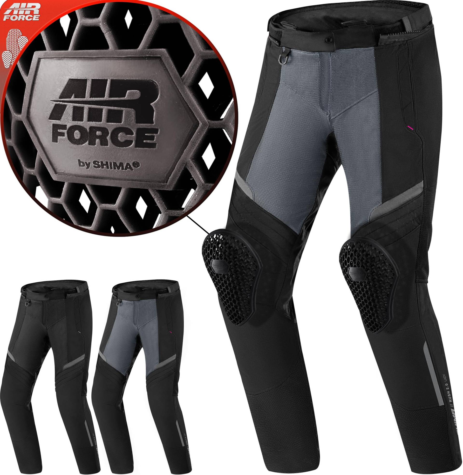 SHIMA Rush Motorradhose Damen mit Protektoren Mesh | Airforce Knieprotektoren | Sommer Luftig Motorrad Hosen Wasserdicht Motorradkombi Motorradjacke Rosa (Pink, Frauen, Textilehose, Größe M) von SHIMA