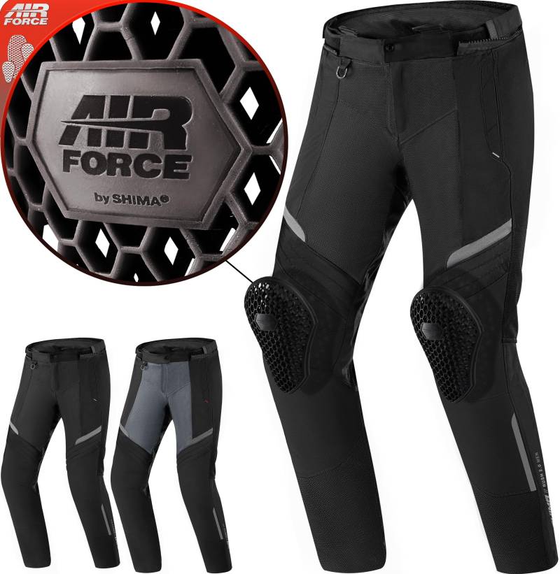 SHIMA RUSH Motorradhose Herren mit Protektoren Mesh AIRFORCE Knieprotektoren Sommer Luftig Motorrad Hosen Wasserdicht Motorradkombi Motorradjacke Touren (Schwarz, Männer, Textilehose, Größe 3XL) von SHIMA