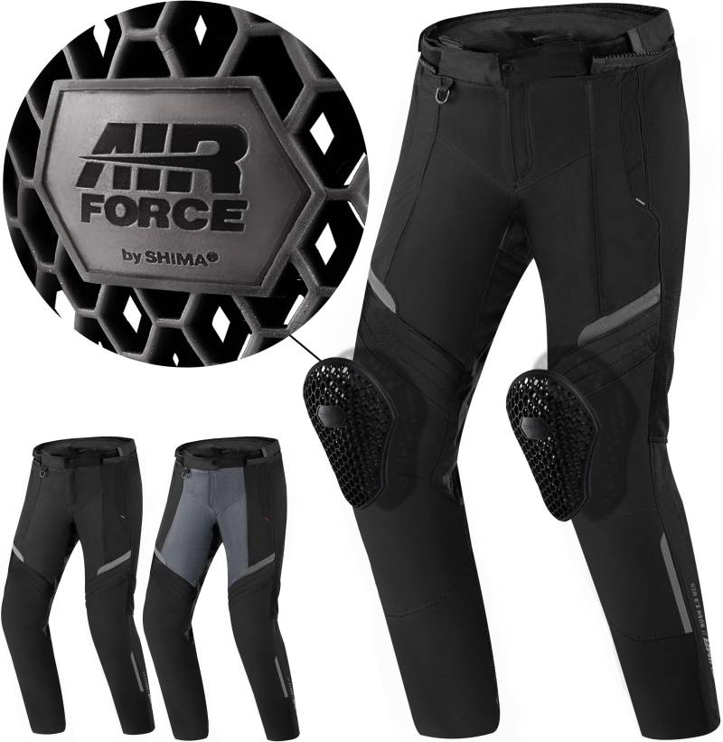 SHIMA Rush Motorradhose Herren mit Protektoren Mesh | Airforce Knieprotektoren | Sommer Motorrad Hosen Winter Wasserdicht Motorradkombi Motorradjacke Touren (Schwarz, Männer, Textilehose, Größe L) von SHIMA