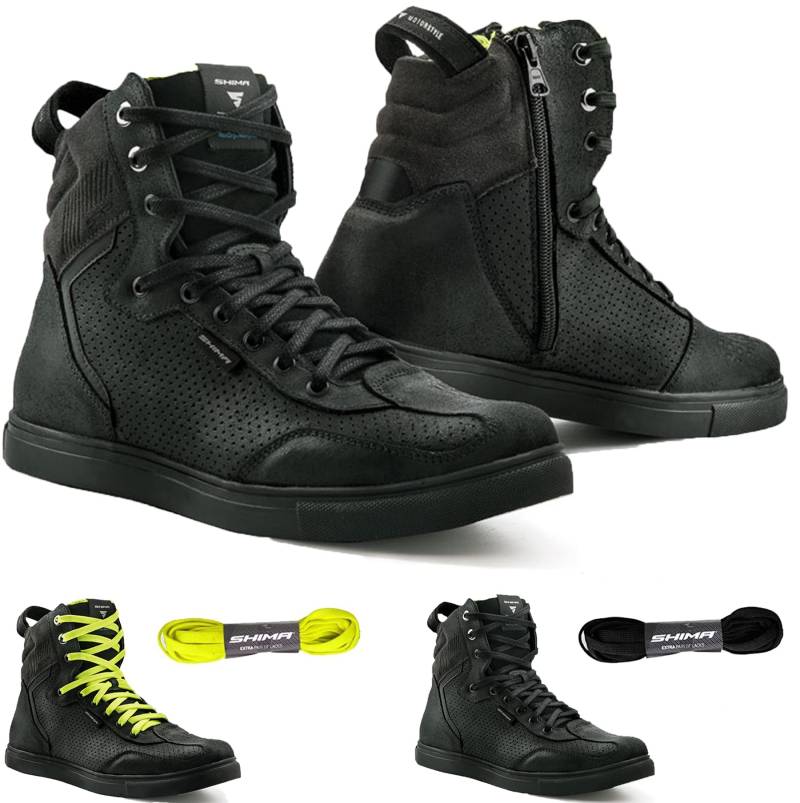 SHIMA Rebel WP, Wasserdichte Motorradschuhe Herren - Belüftet, Verstärkte Motorrad Sneakers mit Seitlichem Reißverschluss, Knöchelstütze, Anti Rutsch Sohle, Schaltgriff (Schwarz, 47) von SHIMA