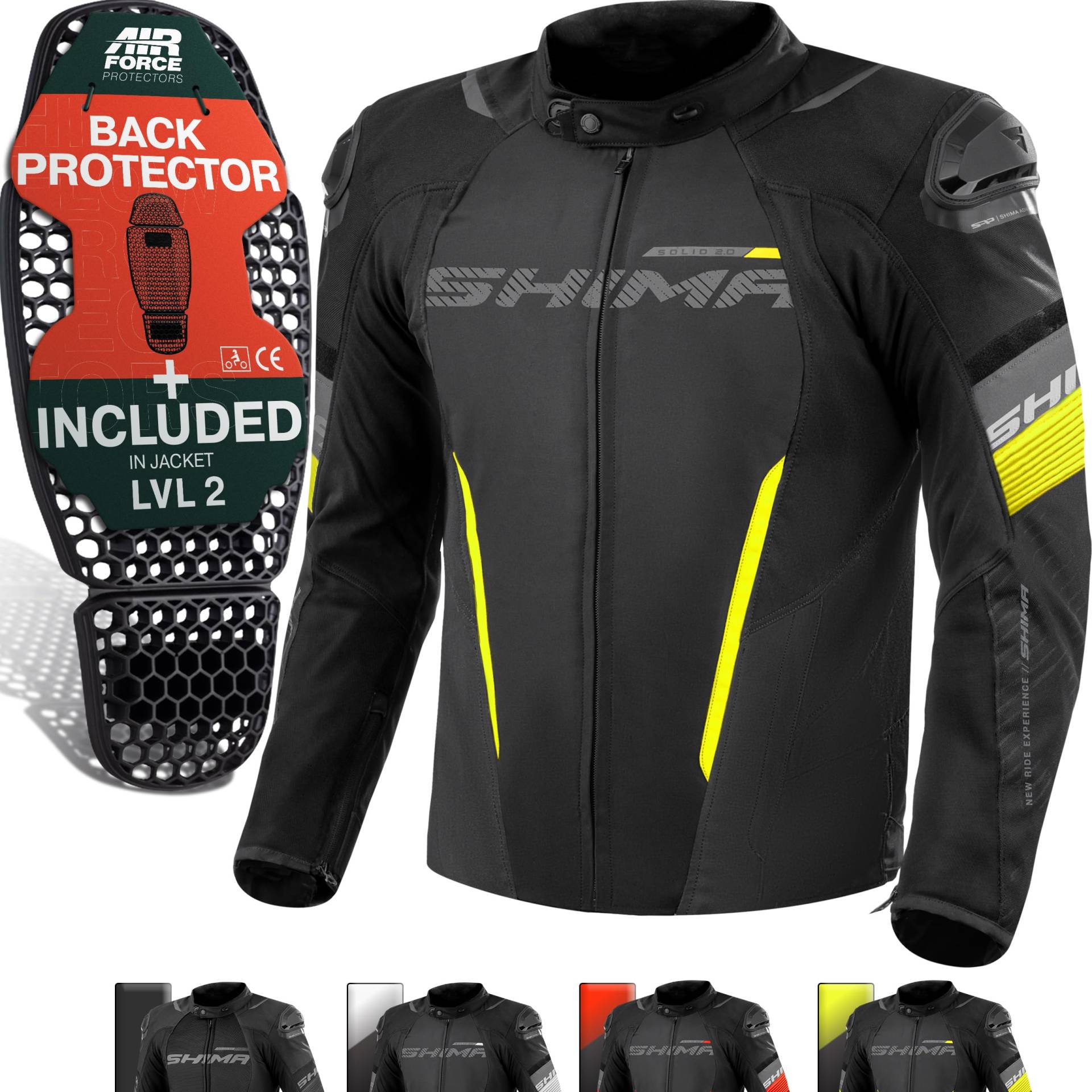 SHIMA SOLID Motorrad Jacke Herren mit Protektoren AIRFORCE Rückenprotektor Motorradjacke Sommer Schutzjacken Textiljacke Wasserdicht Powersports Protective Gear (Männer, Fluo, Regular, M) von SHIMA