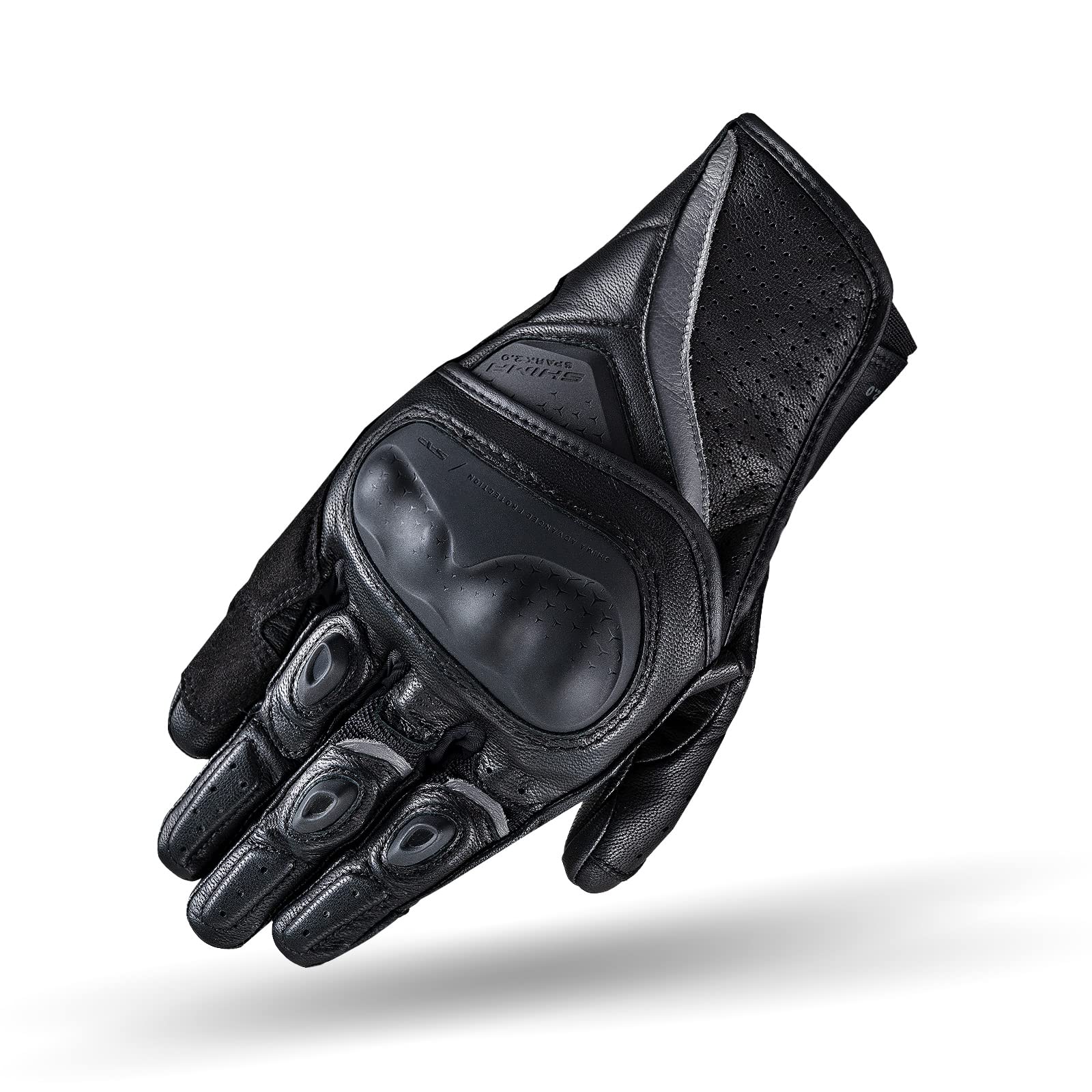 SHIMA SPARK 2.0 Motorradhandschuhe Herren | Touchscreen, Sommer, Sport Leder Handschuhe mit TPU Knöchelprotektor, Handflächen- und Fingerschieber, Verstärkte Handfläche (Schwarz, L) von SHIMA