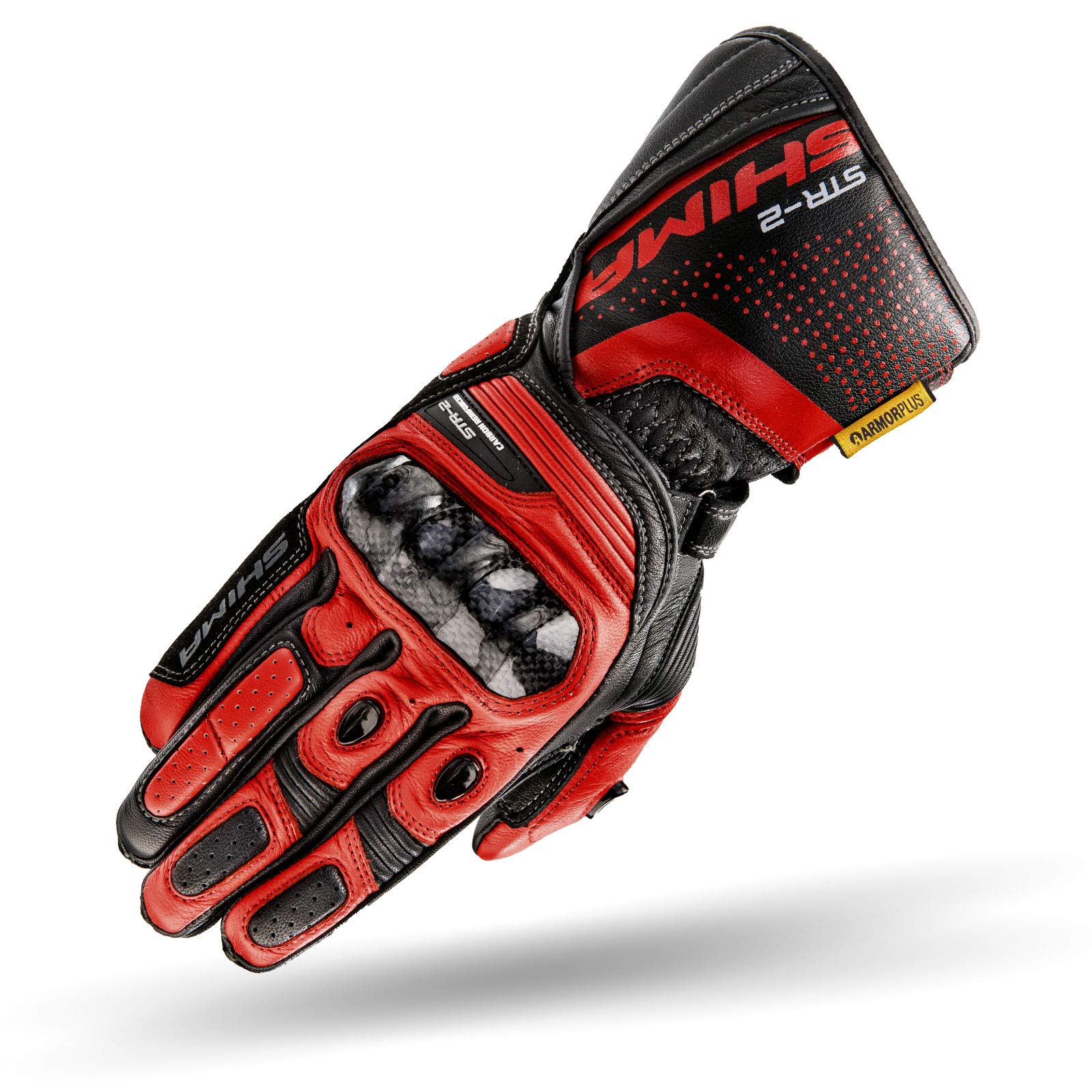 SHIMA STR-2 Motorradhandschuhe Herren - Touchscreen, Sommer, Sport Leder Handschuhe mit Carbon Knöchelprotektor, Handflächen- und Fingerschieber, Verstärkte Handfläche (Schwarz/Rot, S) von SHIMA