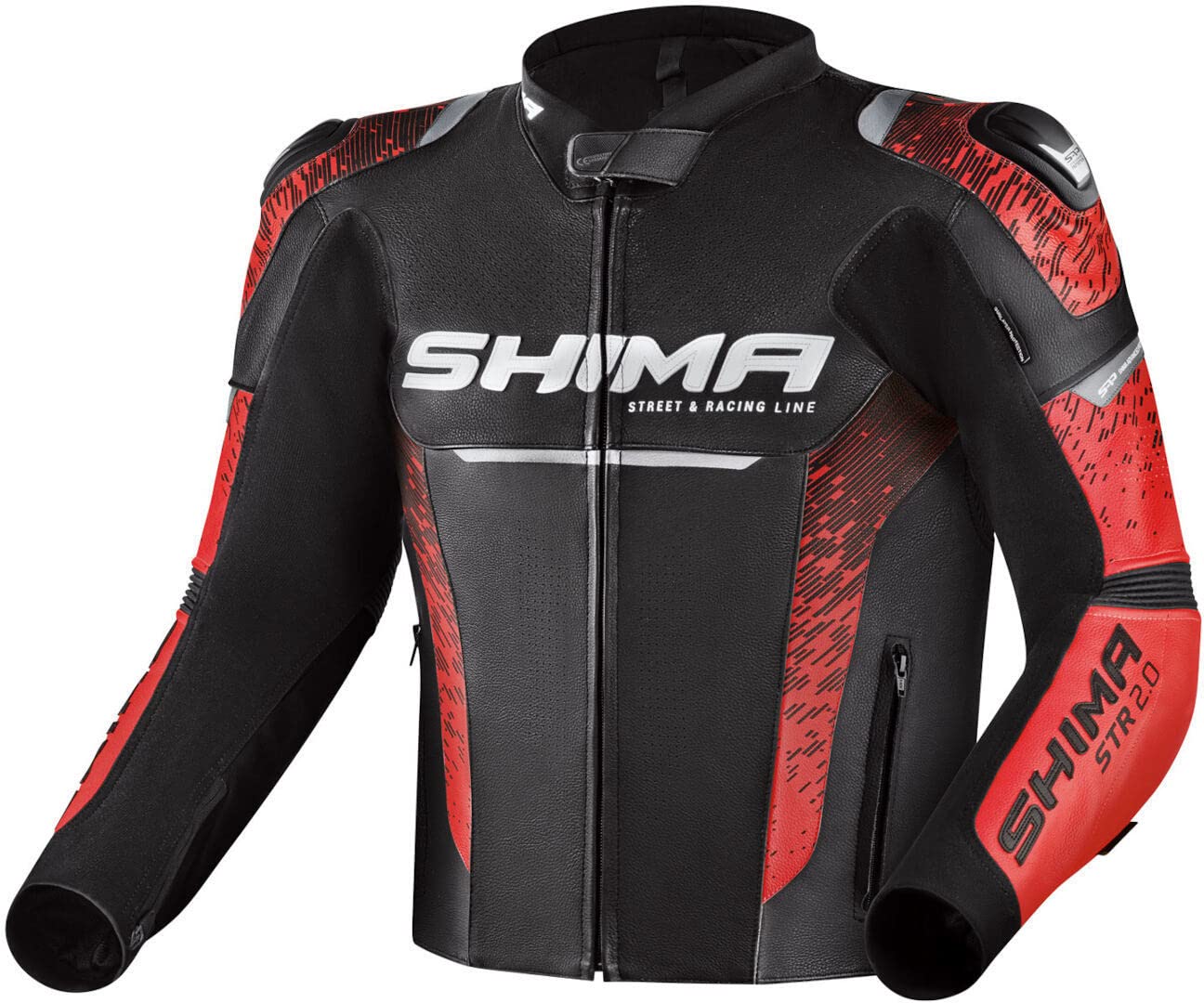 SHIMA STR 2.0 Motorrad Jacke Herren mit Protektoren Rückenprotektor Leder Motorradjacke Schutzjacken Motorradkombi Lederjacke Protektorenjacke Lederkombi (Jacke, Rot, 60) von SHIMA