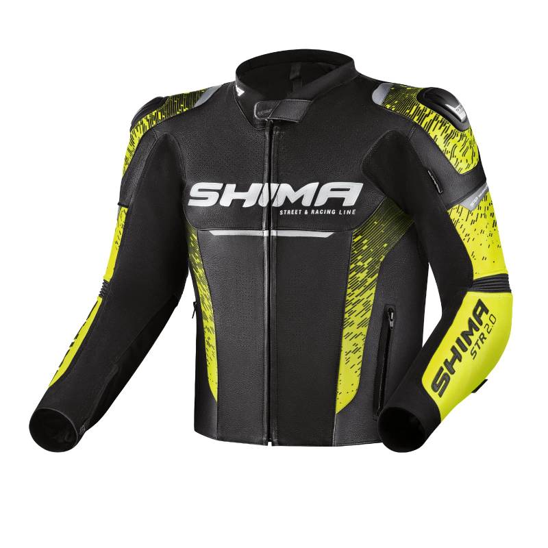 SHIMA STR 2.0 Motorrad Jacke Herren mit Protektoren Rückenprotektor Leder Motorradjacke Schutzjacken Motorradkombi Lederjacke Protektorenjacke Lederkombi (Jacke, Schwarz Fluo, 54) von SHIMA