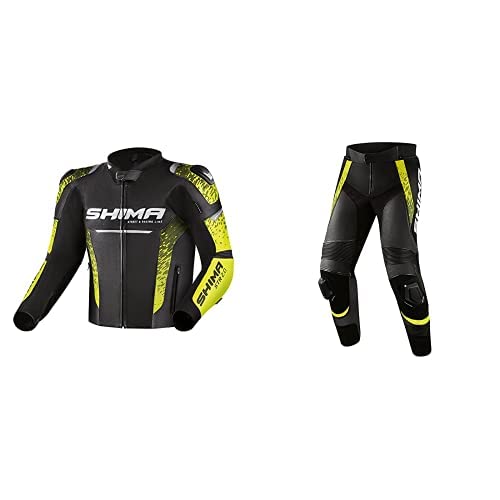 SHIMA STR 2.0 Motorradkombi - Leder, Sportjacke mit Rücken-, Ellbogen- und Schulterprotektoren, perforiertes Leder, für 2-teiligen Jacke und Hosen (46, Schwarz/Fluo) von SHIMA