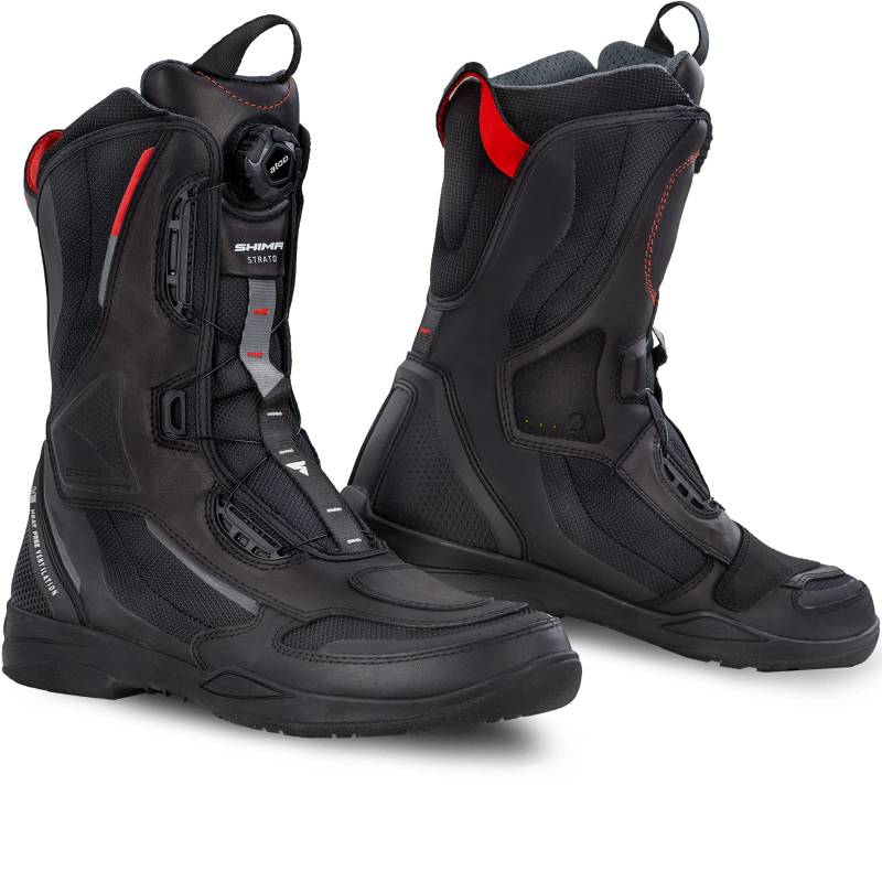 SHIMA STRATO Motorradstiefel Herren und Damen - Motorrad Wasserdicht Stiefel Tourenstiefel Schuhe Männer Leder Schwarz (Herren, Vented, 43) von SHIMA