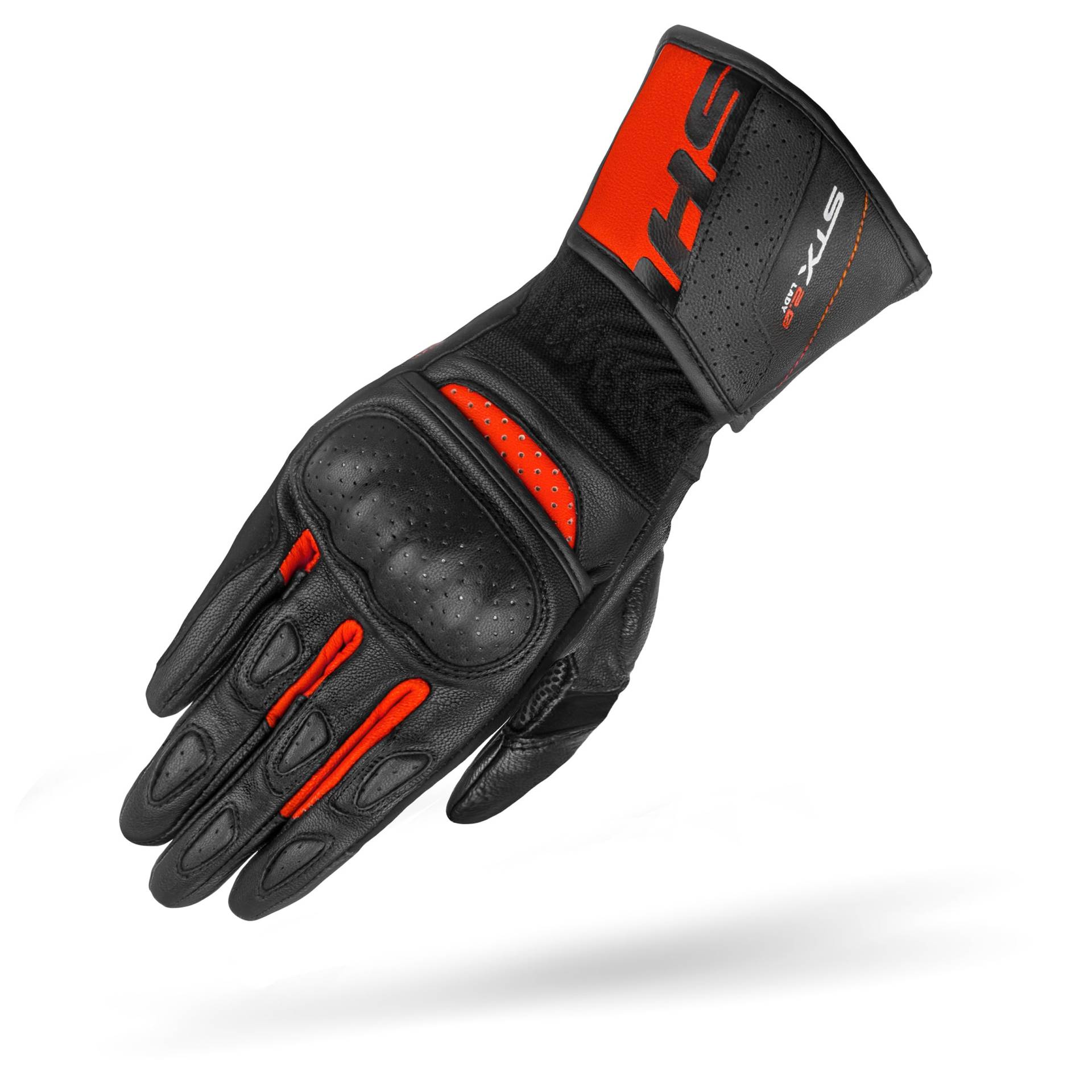 SHIMA STX Motorrad Handschuhe Damen Leder Lange Sommer Motorradhandschuhe Schutz Touchscreen Touren Lederhandschuhe Motorcycle Belüftet Verstärkt Scheibenwischer (Damen, Rot, XS) von SHIMA