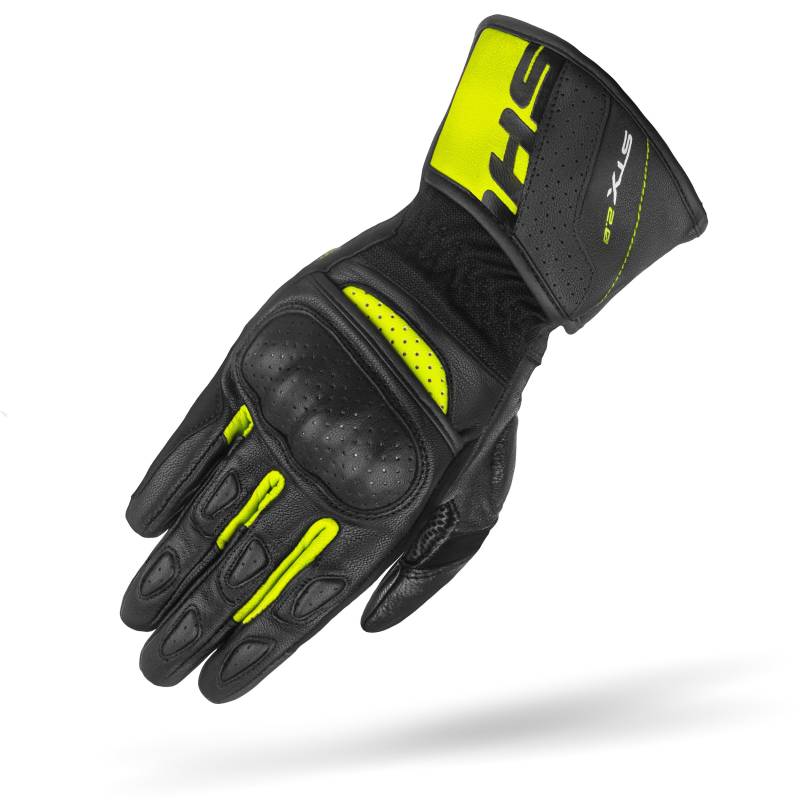 SHIMA STX Motorrad Handschuhe Herren Leder Lange Sommer Motorradhandschuhe Schutz Touchscreen Touren Lederhandschuhe Motorcycle Belüftet Verstärkt Scheibenwischer (Männer, Fluo, M) von SHIMA