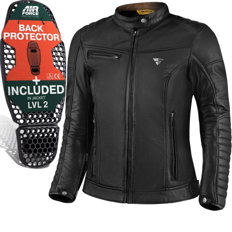 SHIMA WINCHESTER 2.0 Motorradjacke Damen - Klassische Biker-Lederjacke mit Rücken, Schulter und Ellbogen Protektoren, verstärkte Doppelnähte (Schwarz, S) von SHIMA