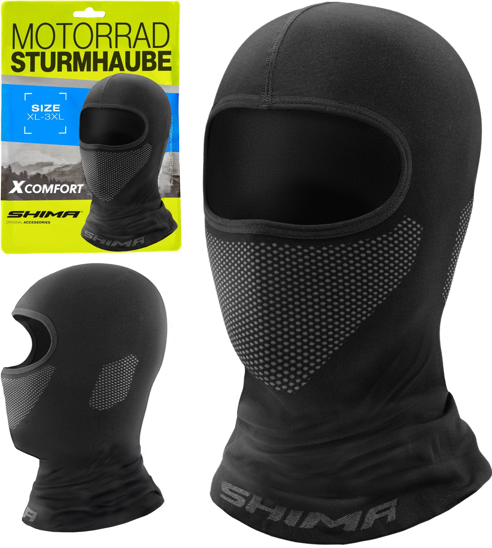 SHIMA X-Comfort Sturmhaube Motorrad Damen Herren Balaclava Sommer Winter Haube Unter Helm Atmungsaktiv Maske Schnelle Trocknung Outdoorsports Unterhelm (Unisex, Schwarz, M-L) von SHIMA